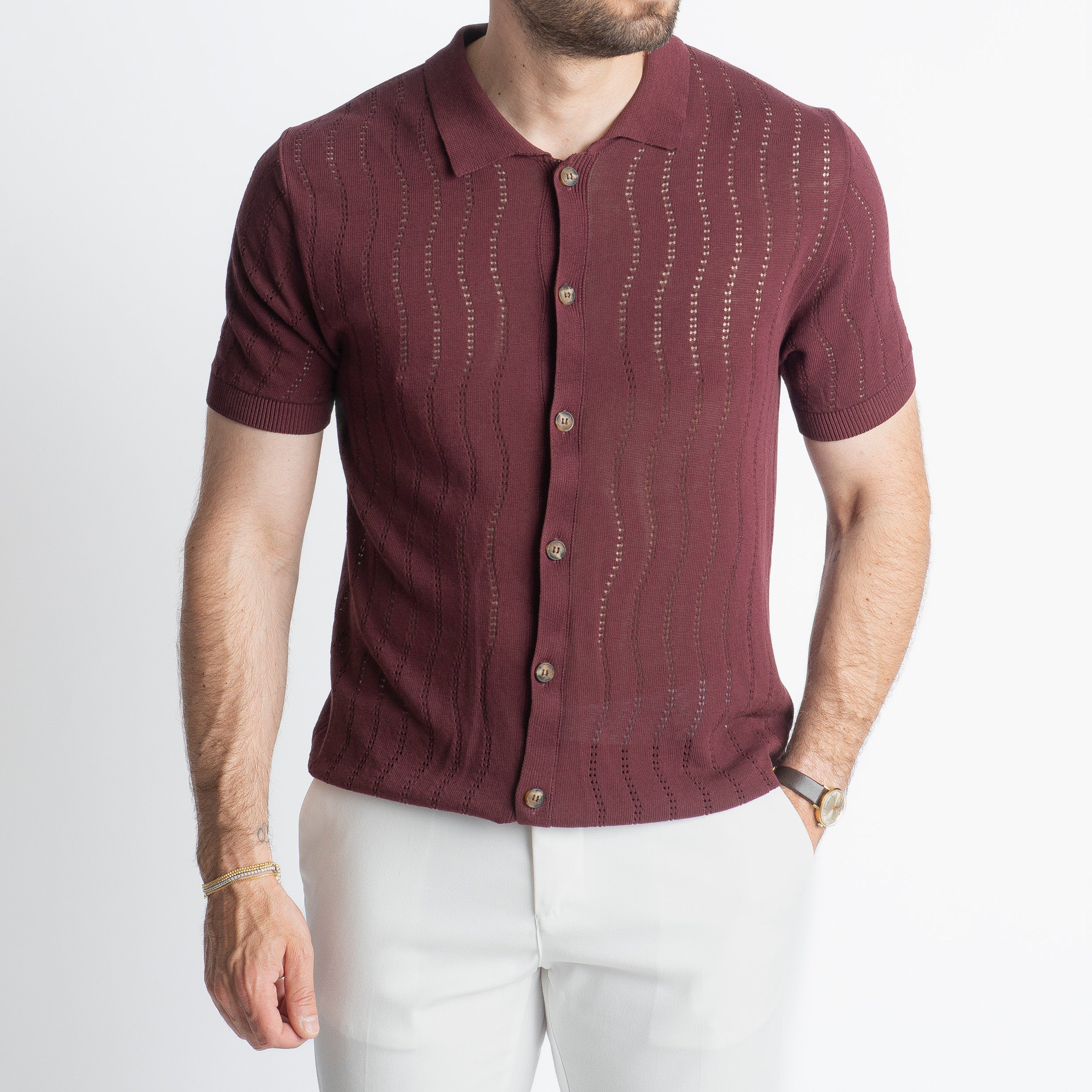 Cardigan Camicia in Crêpe di Cotone Vinaccia