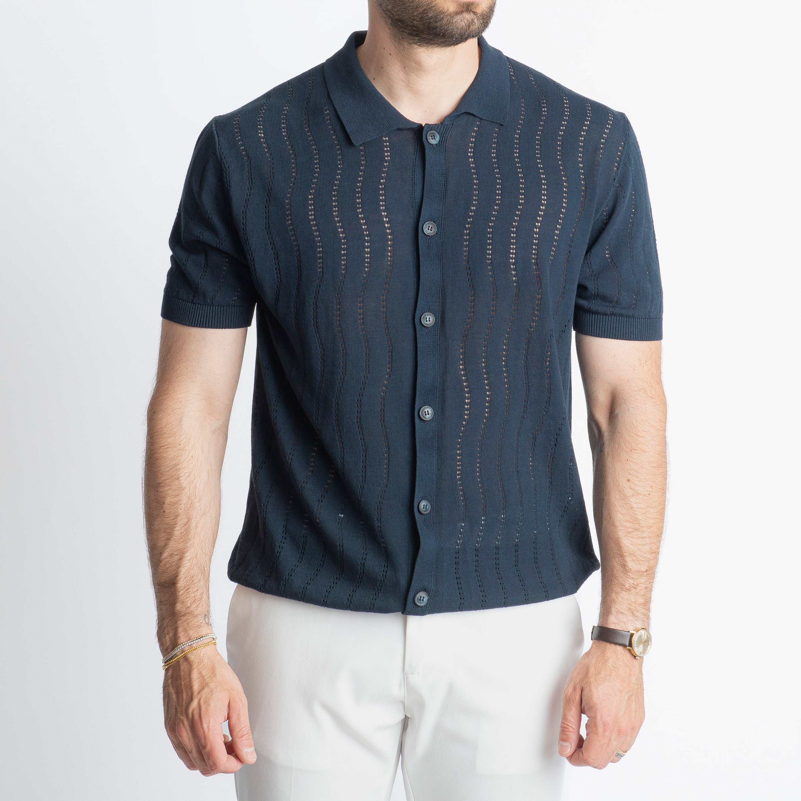 Cardigan Camicia in Crêpe di Cotone Blu