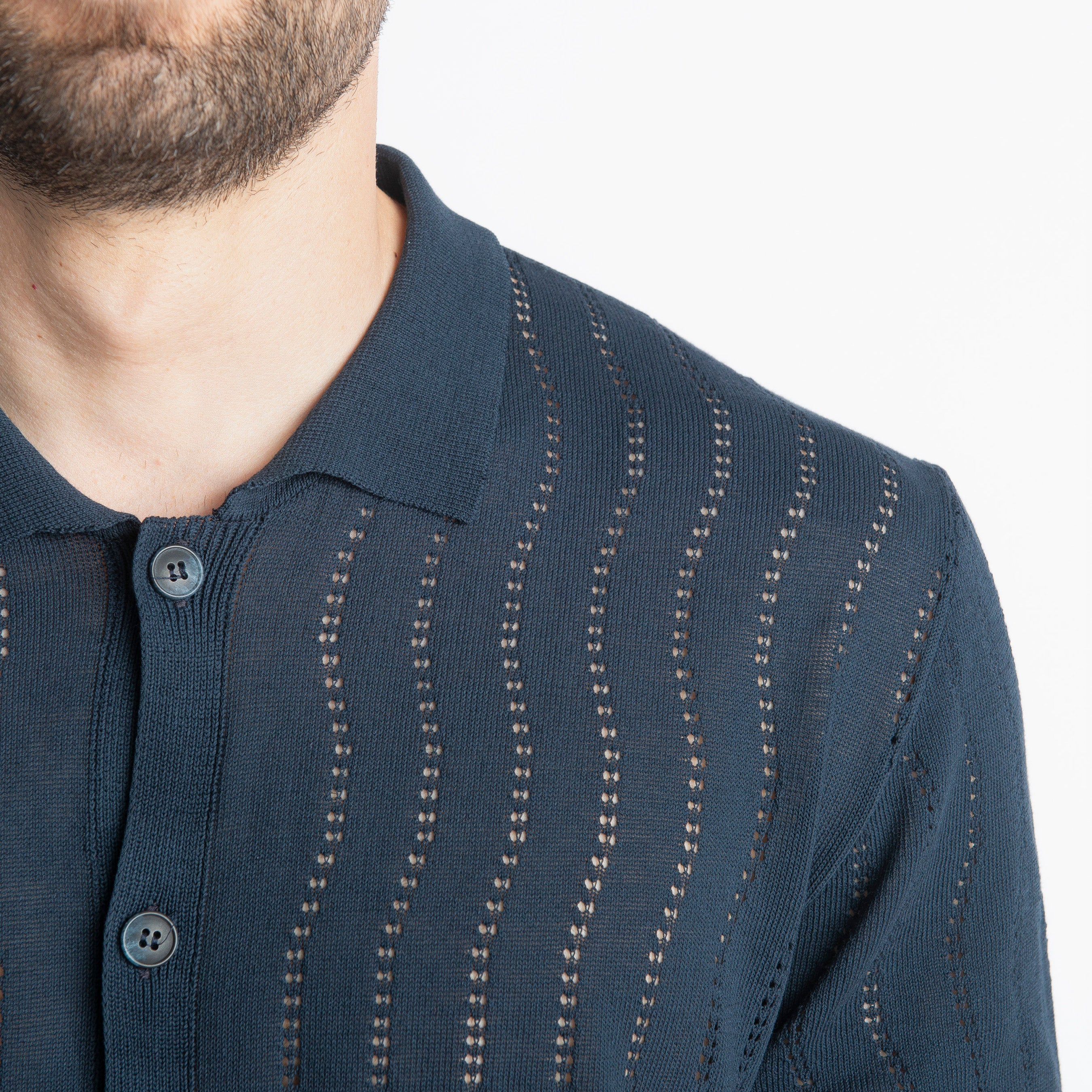 Cardigan Camicia in Crêpe di Cotone Blu