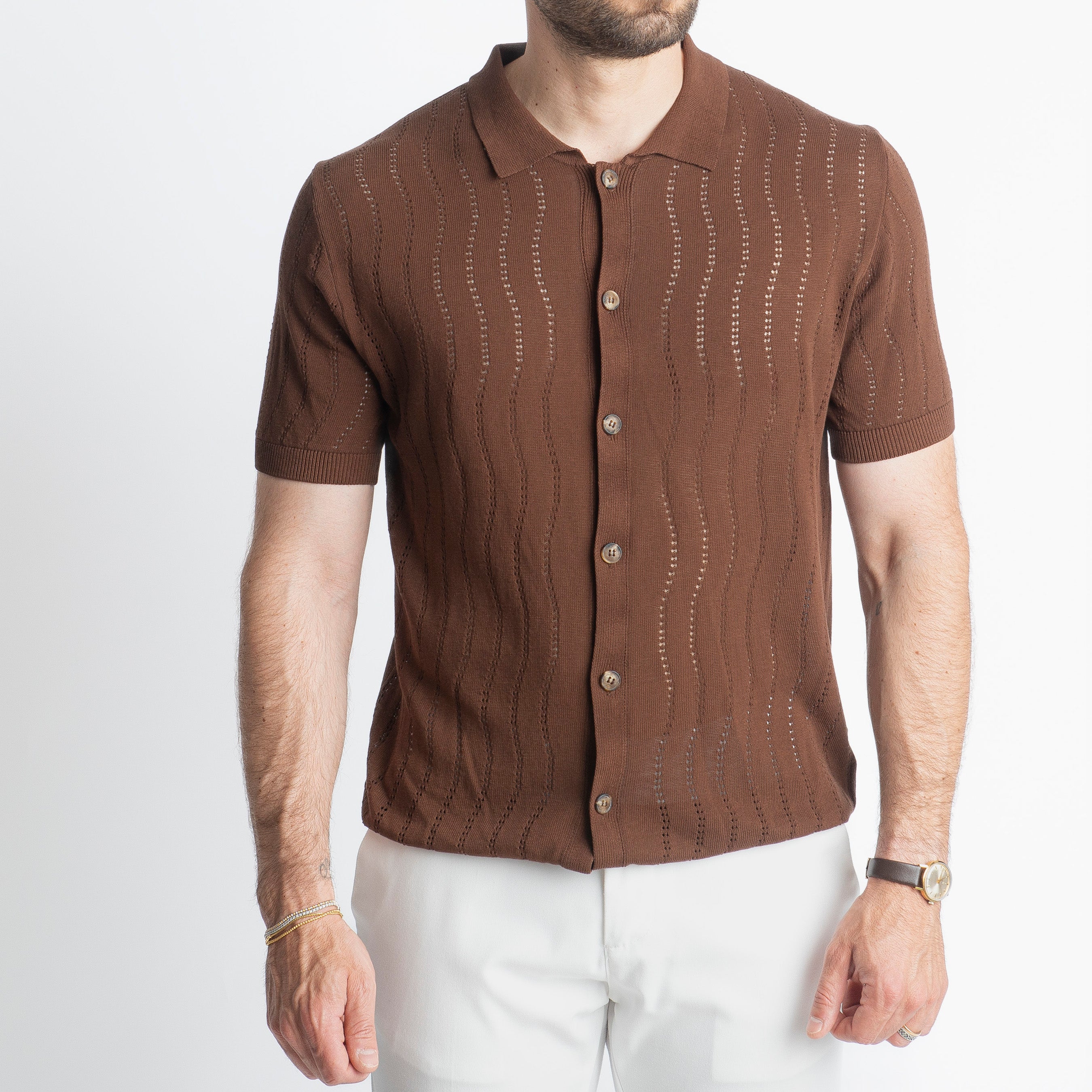 Cardigan Camicia in Crêpe di Cotone Moro