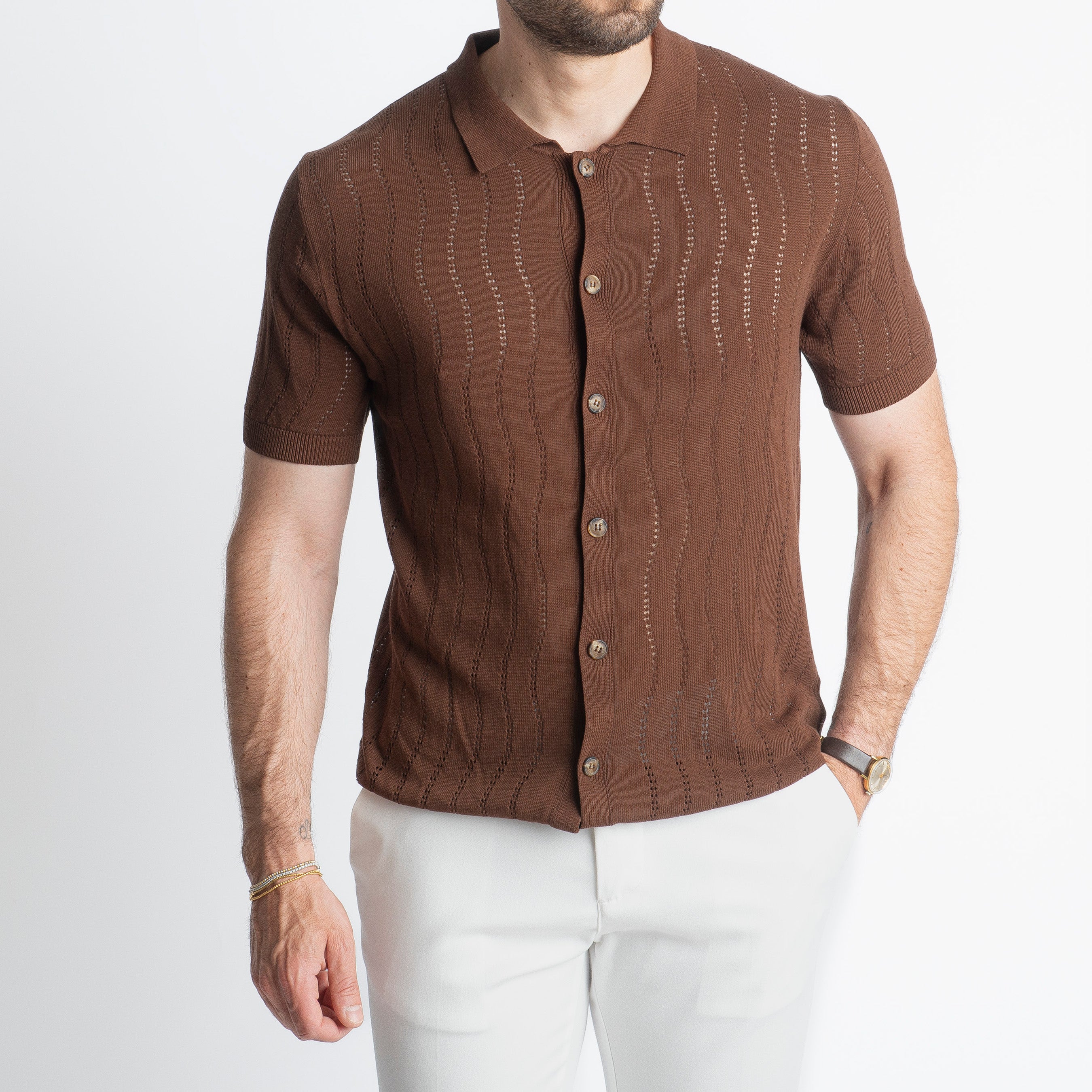 Cardigan Camicia in Crêpe di Cotone Moro