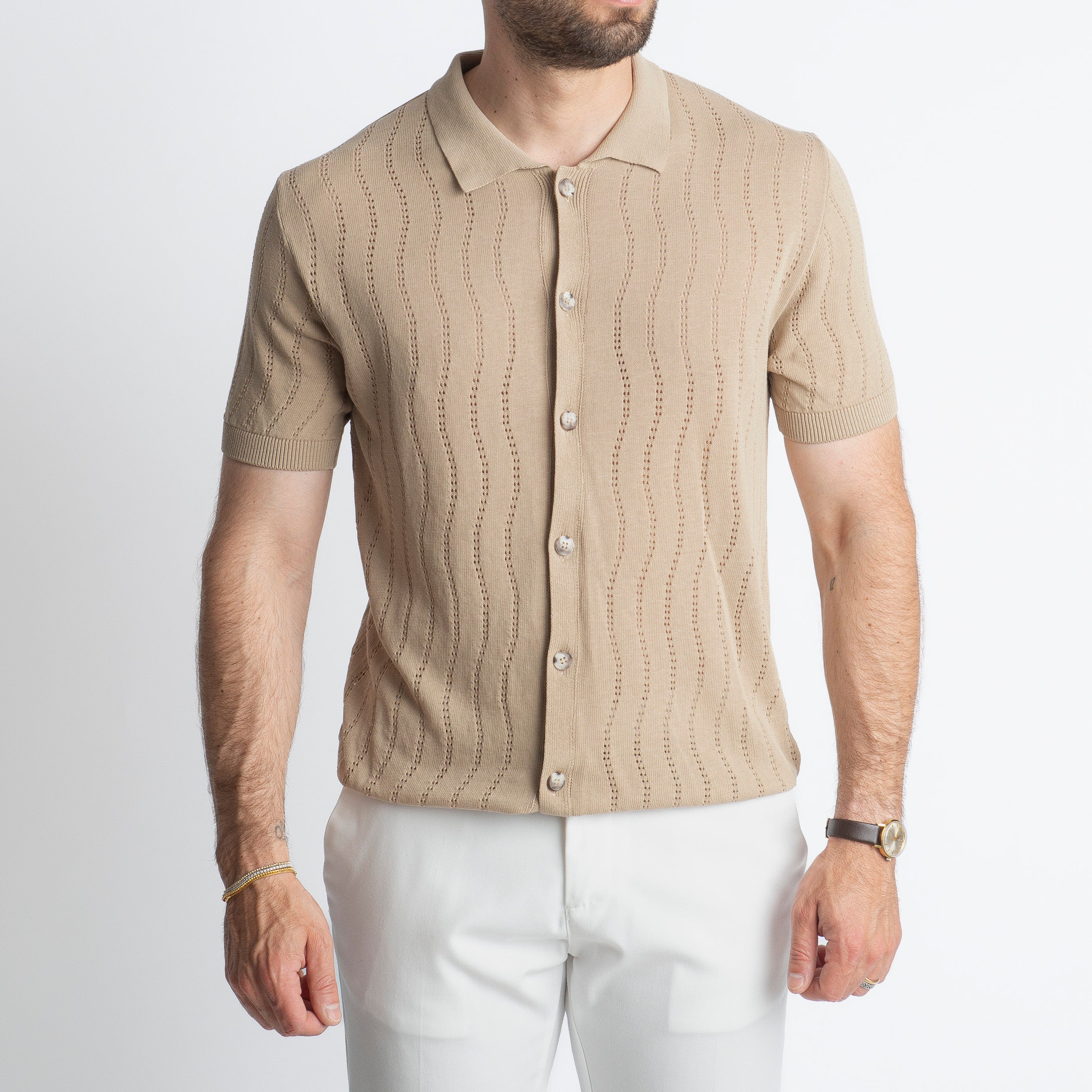 Cardigan Camicia in Crêpe di Cotone Sabbia