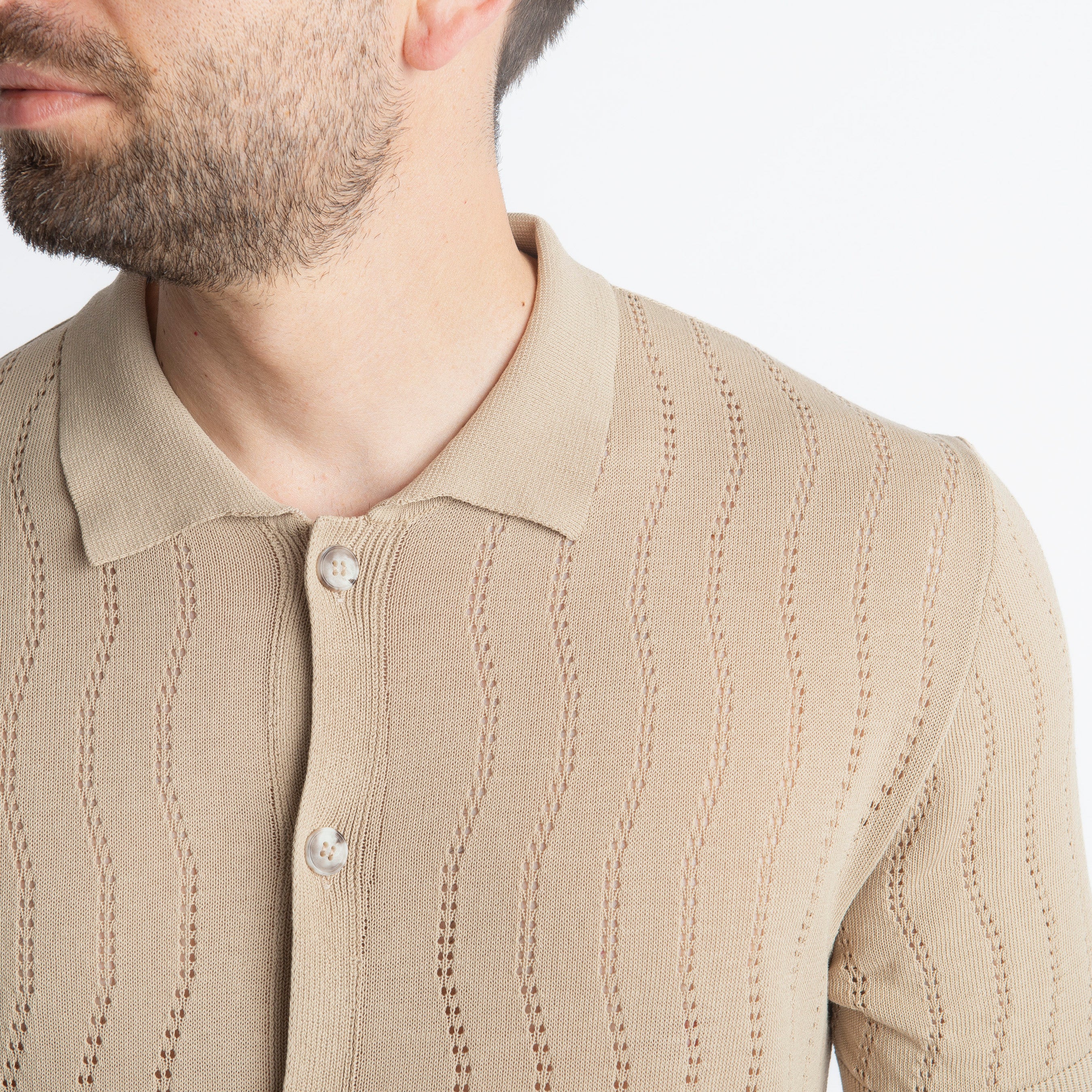 Cardigan Camicia in Crêpe di Cotone Sabbia