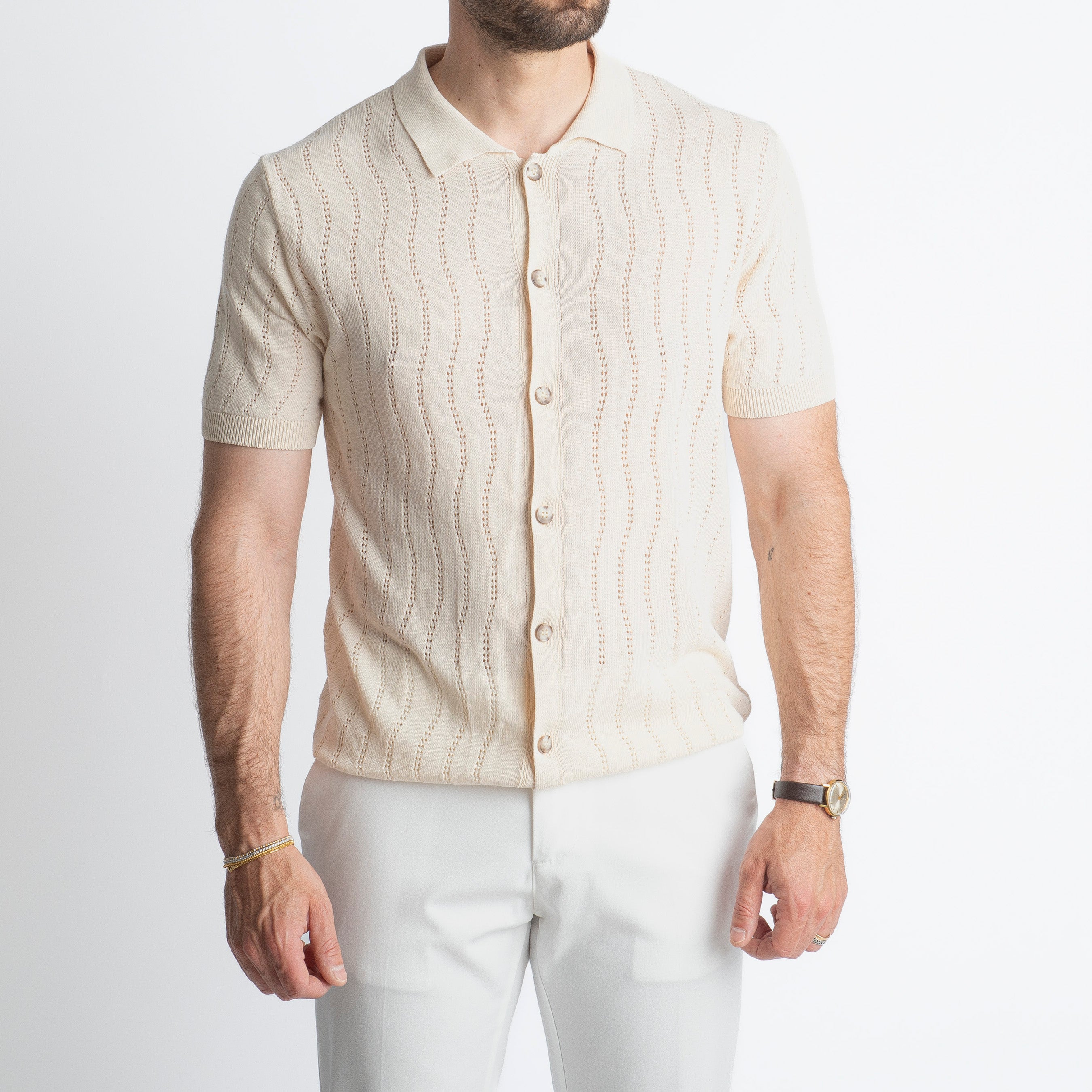 Cardigan Camicia in Crêpe di Cotone Panna