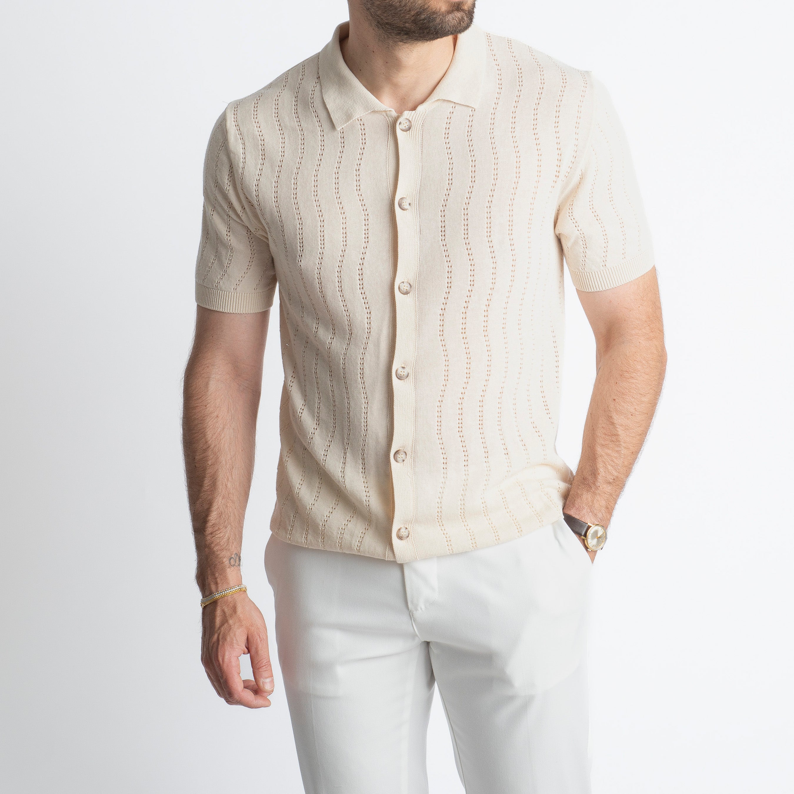 Cardigan Camicia in Crêpe di Cotone Panna