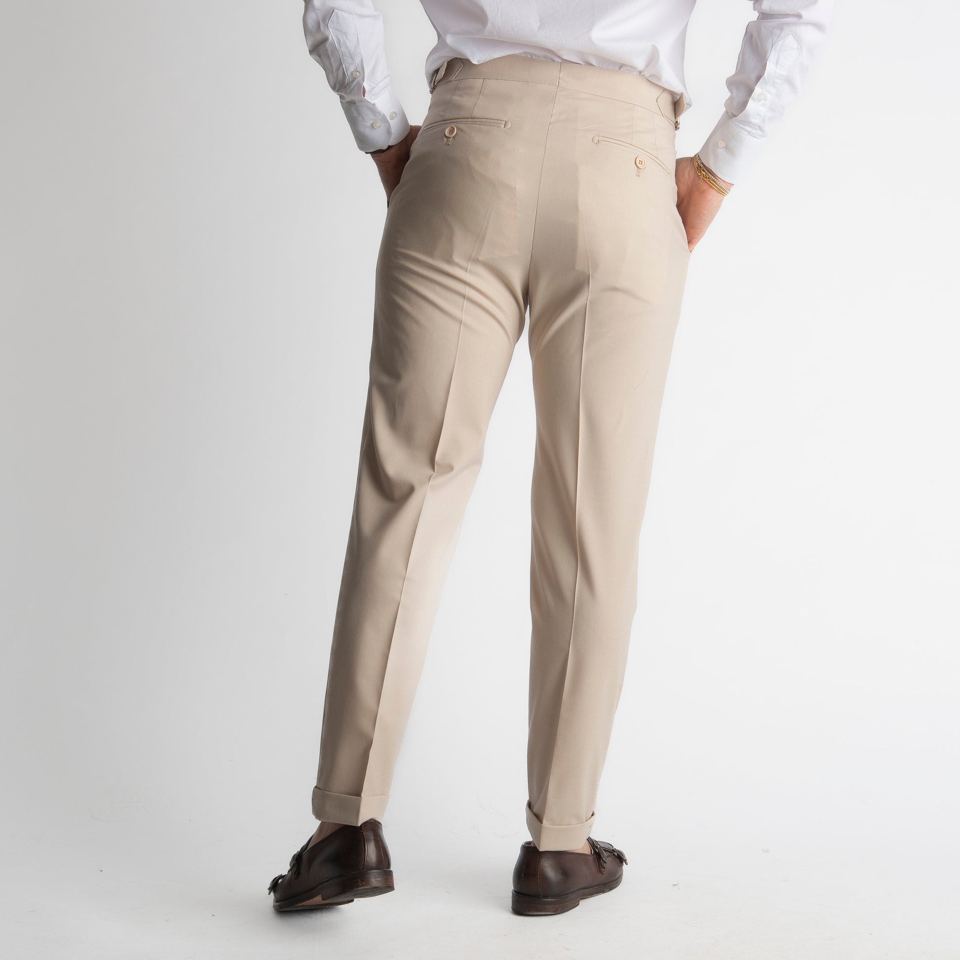 Pantalone Fresco Lana Morositas TO8025 Doppia Fibbia Beige