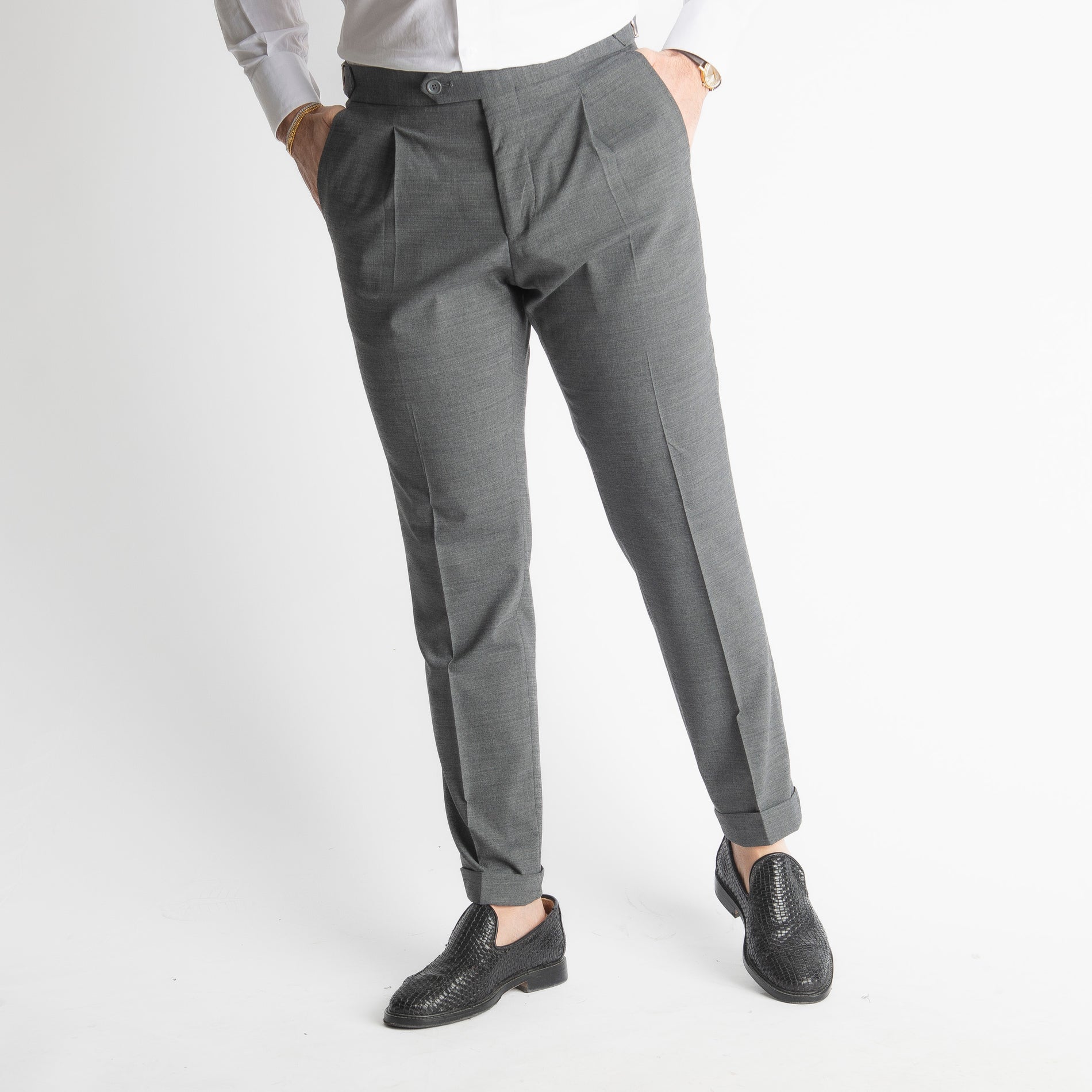 Pantalone Fresco Lana Morositas TO8025 Doppia Fibbia Grigio