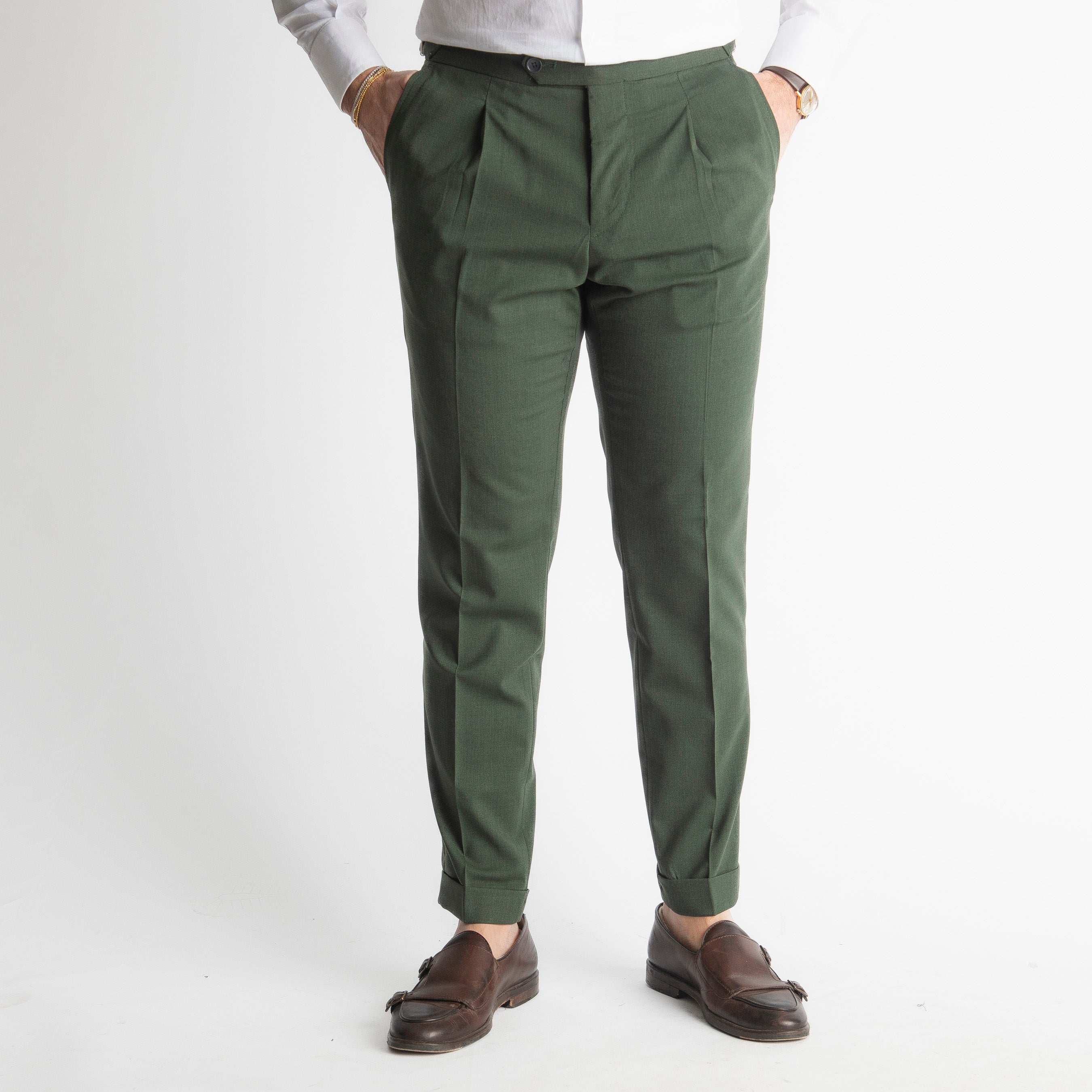 Pantalone Fresco Lana Morositas TO8025 Doppia Fibbia Verde Loden