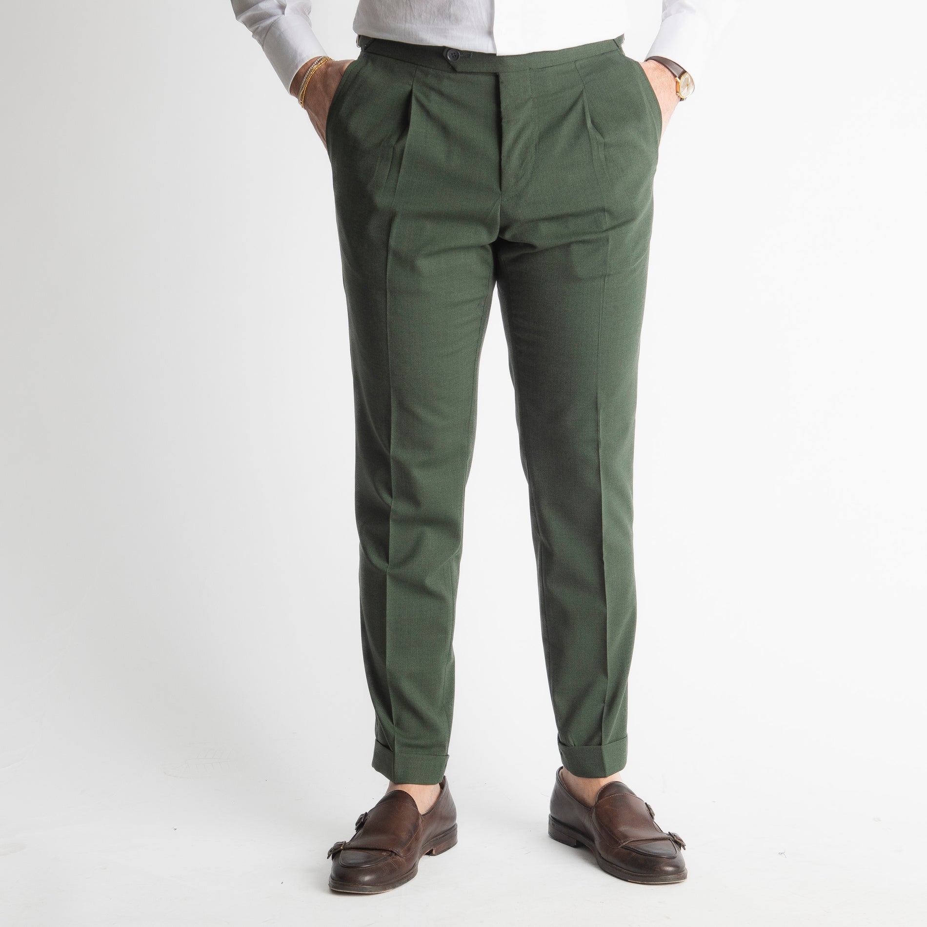 Pantalone Fresco Lana Morositas TO8025 Doppia Fibbia Verde Loden
