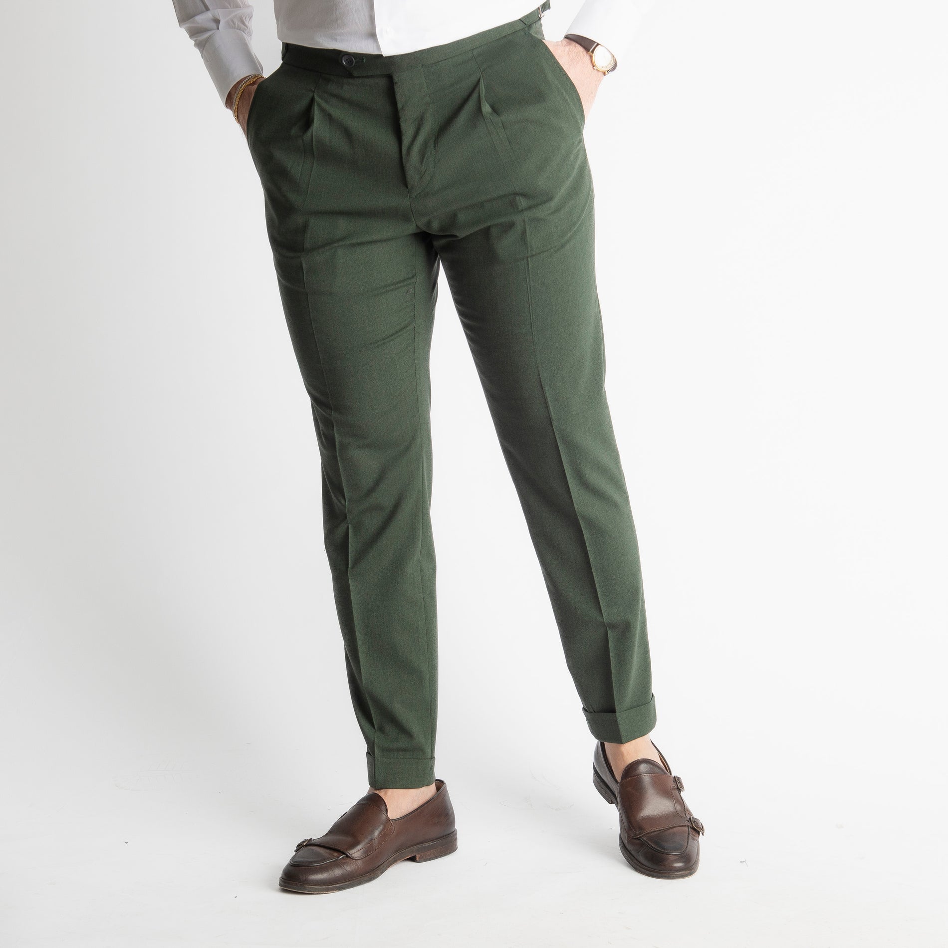 Pantalone Fresco Lana Morositas TO8025 Doppia Fibbia Verde Loden