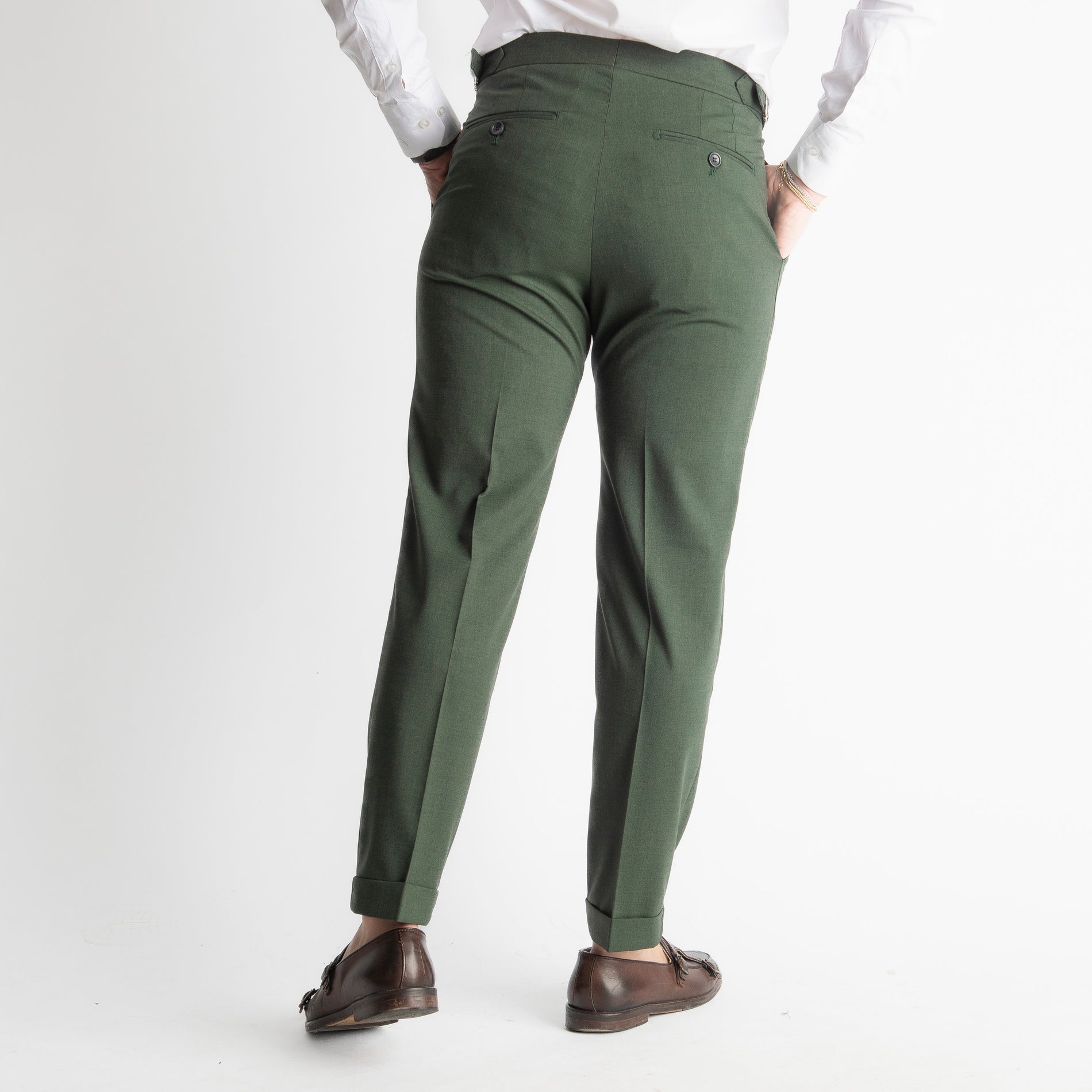 Pantalone Fresco Lana Morositas TO8025 Doppia Fibbia Verde Loden