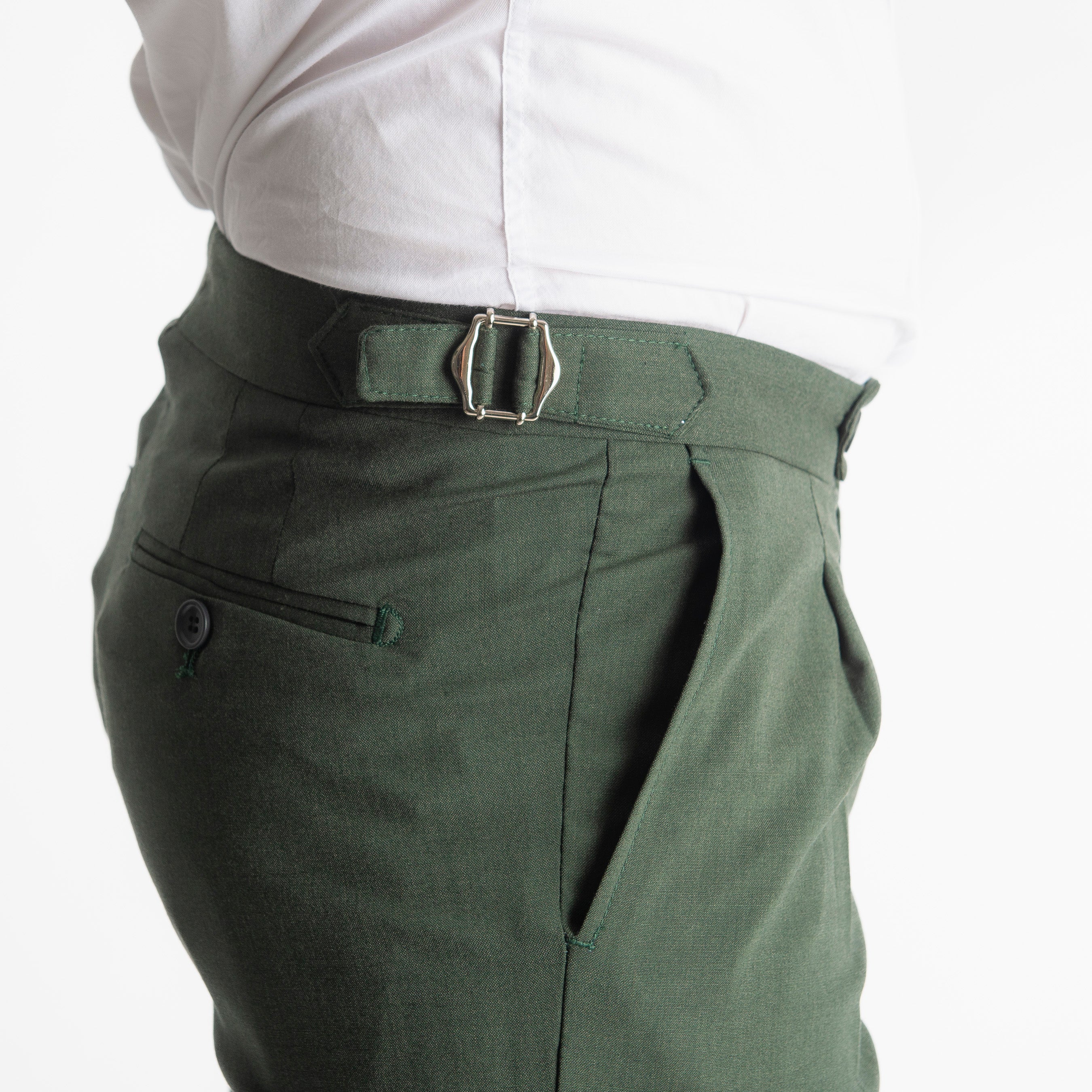 Pantalone Fresco Lana Morositas TO8025 Doppia Fibbia Verde Loden