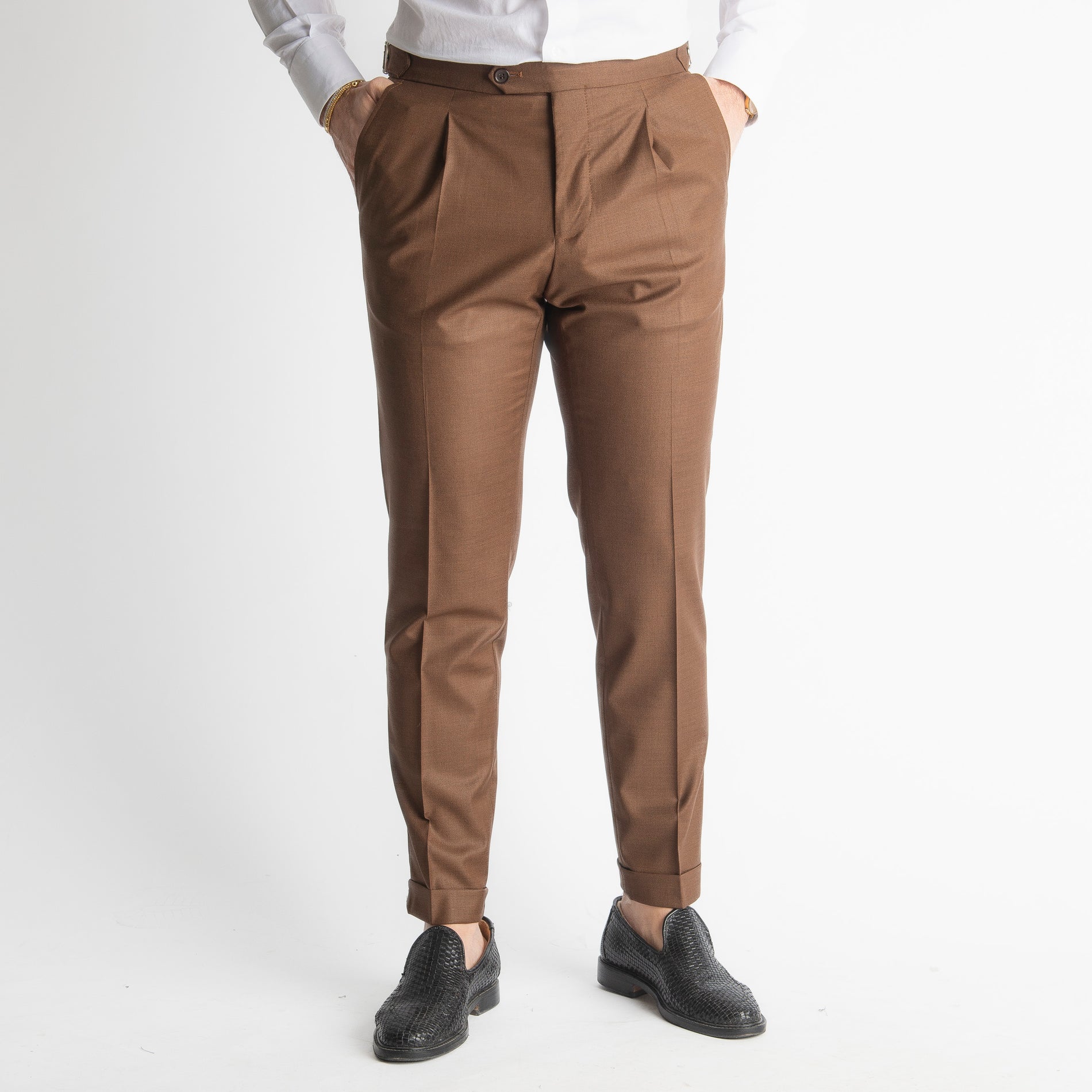 Pantalone Fresco Lana Morositas TO8025 Doppia Fibbia Moro