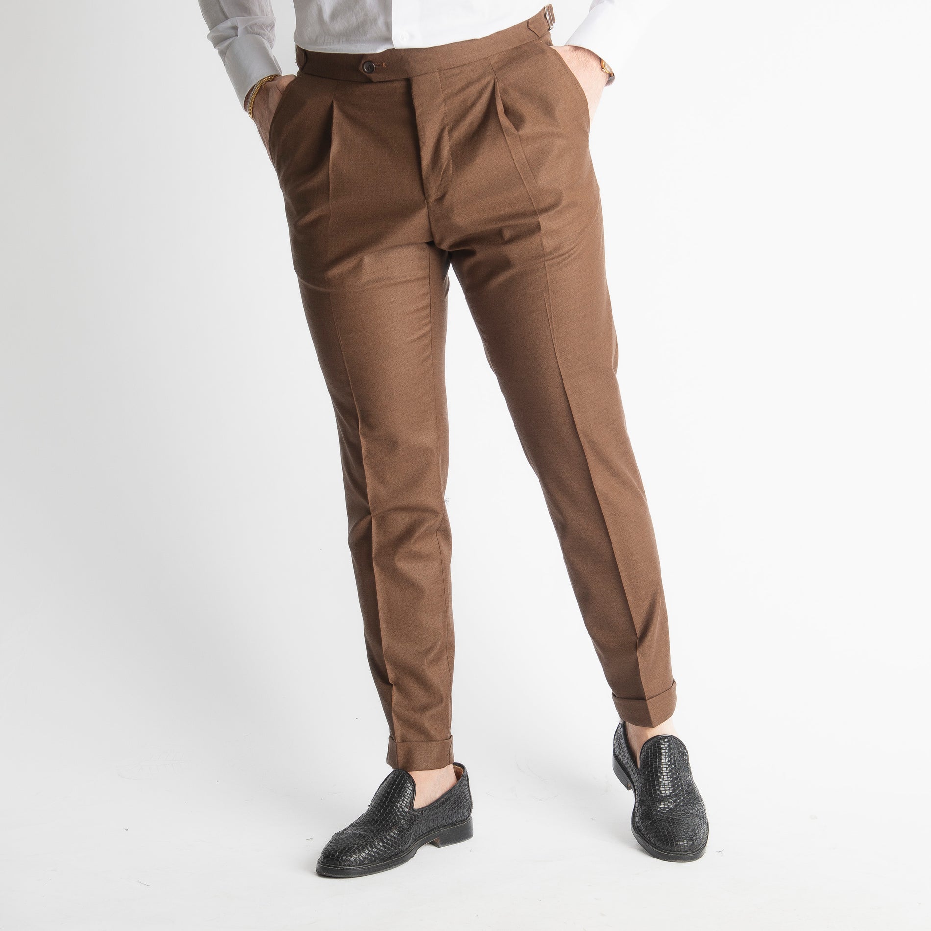 Pantalone Fresco Lana Morositas TO8025 Doppia Fibbia Moro