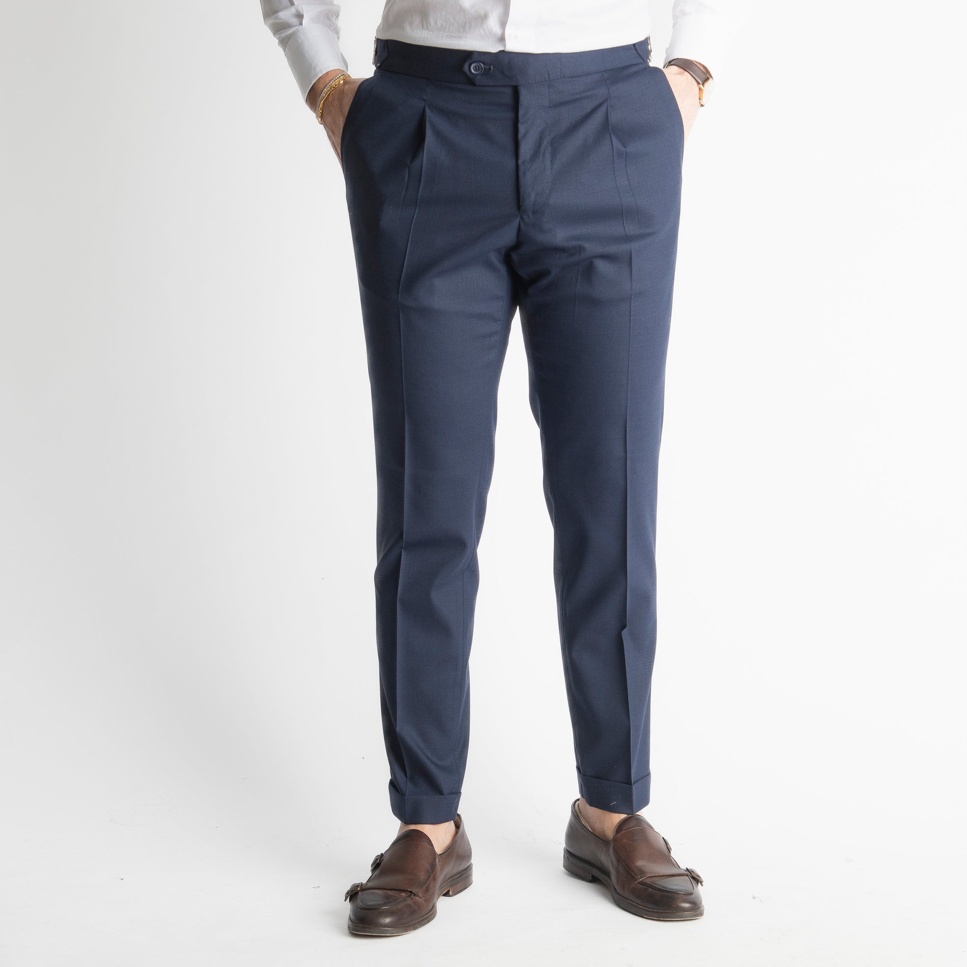 Pantalone Fresco Lana Morositas TO8025 Doppia Fibbia Blu