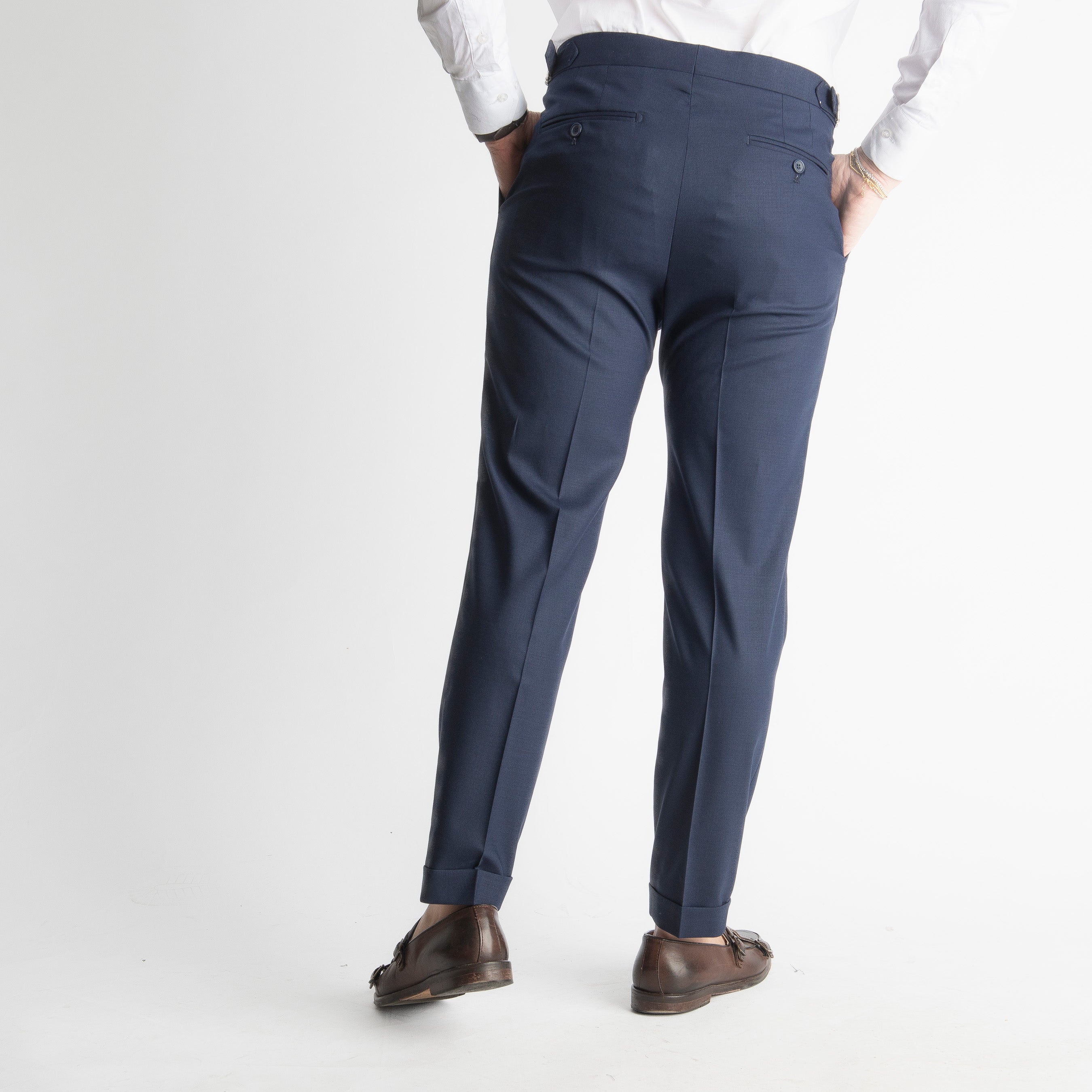 Pantalone Fresco Lana Morositas TO8025 Doppia Fibbia Blu