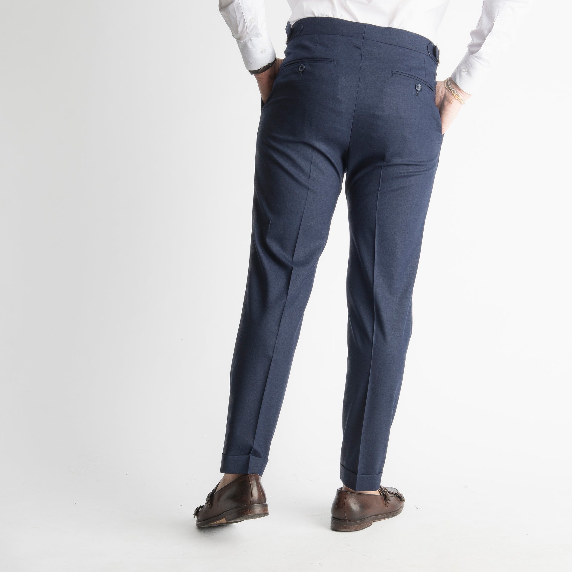 Pantalone Fresco Lana Morositas TO8025 Doppia Fibbia Blu