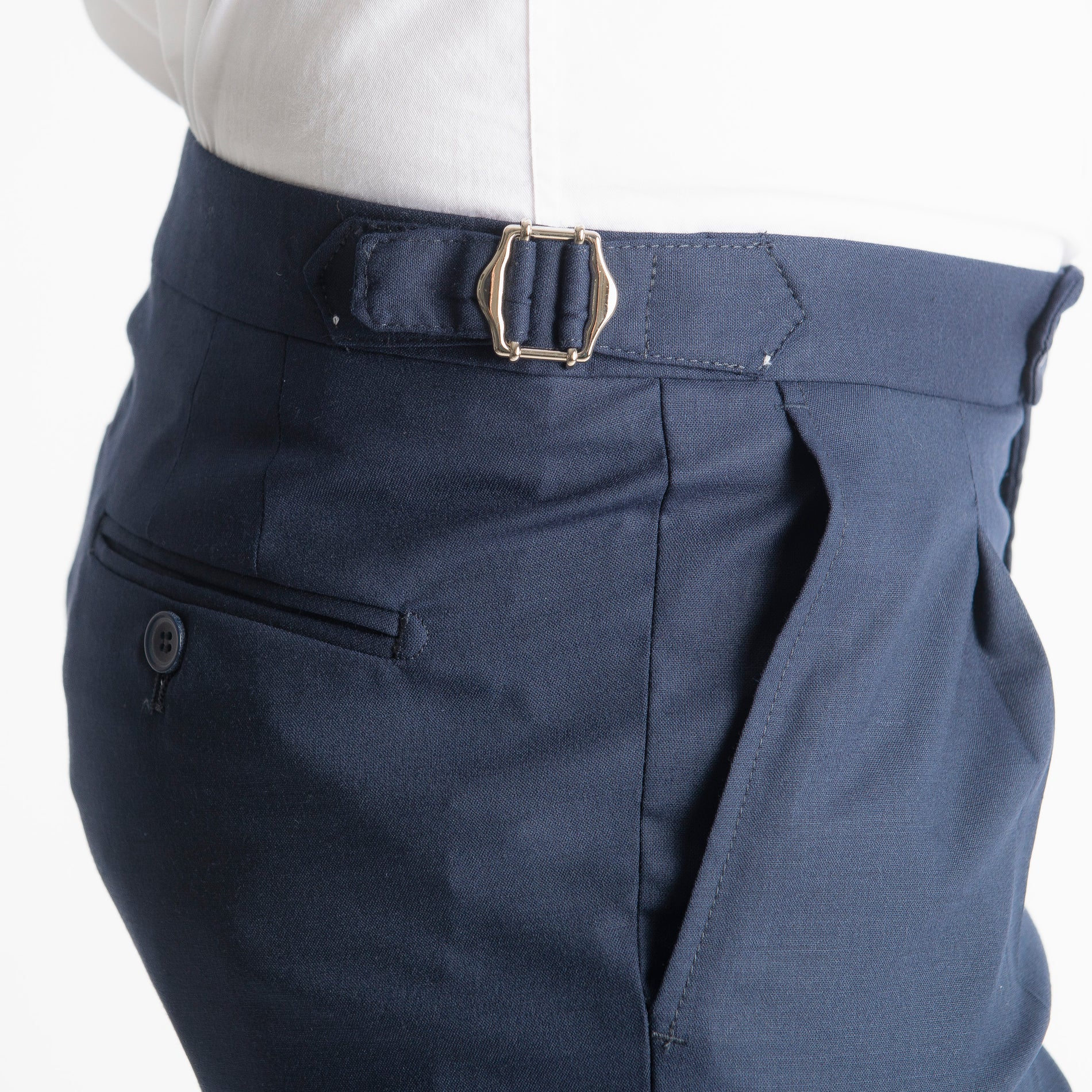 Pantalone Fresco Lana Morositas TO8025 Doppia Fibbia Blu