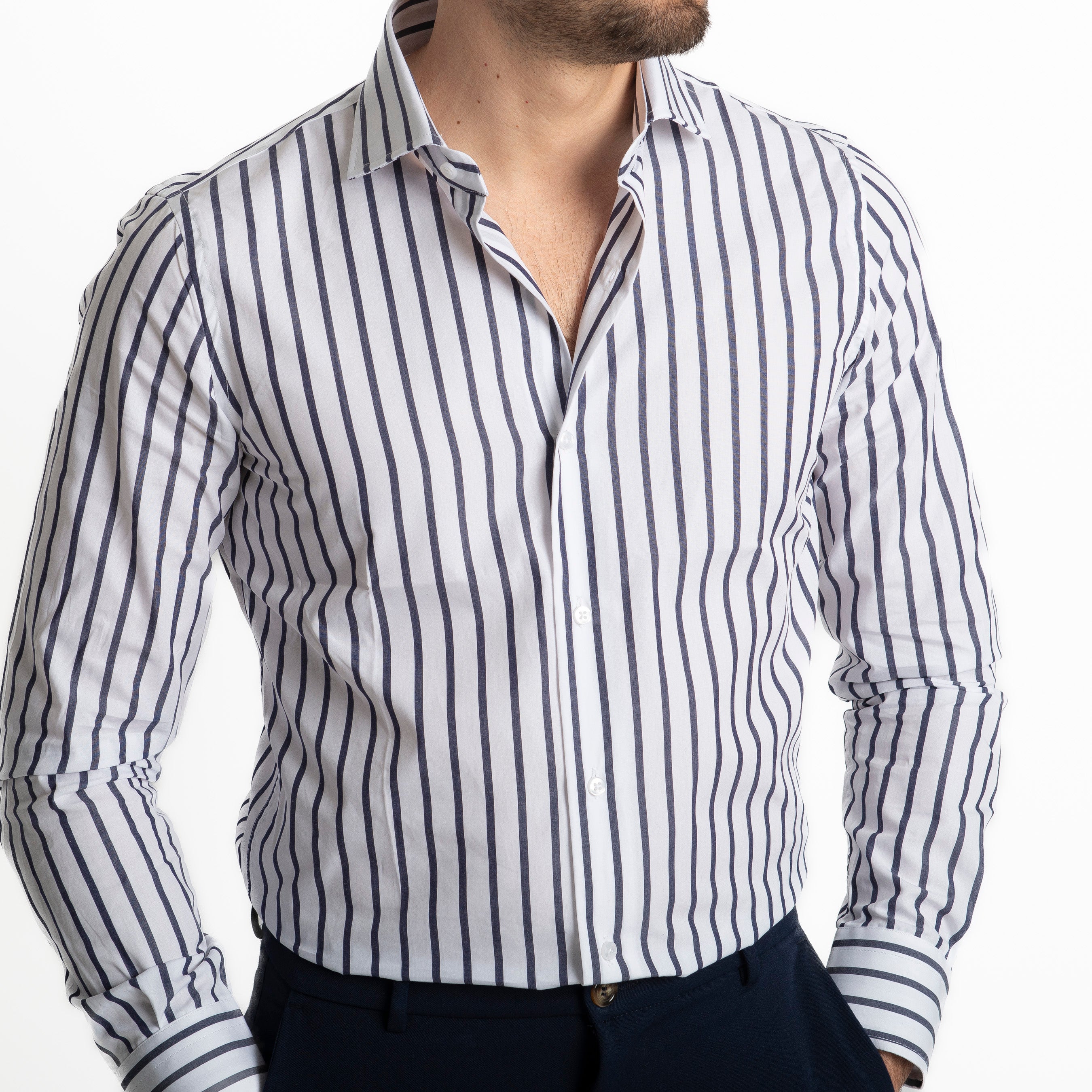 Camicia Rigata Blu Notte 534