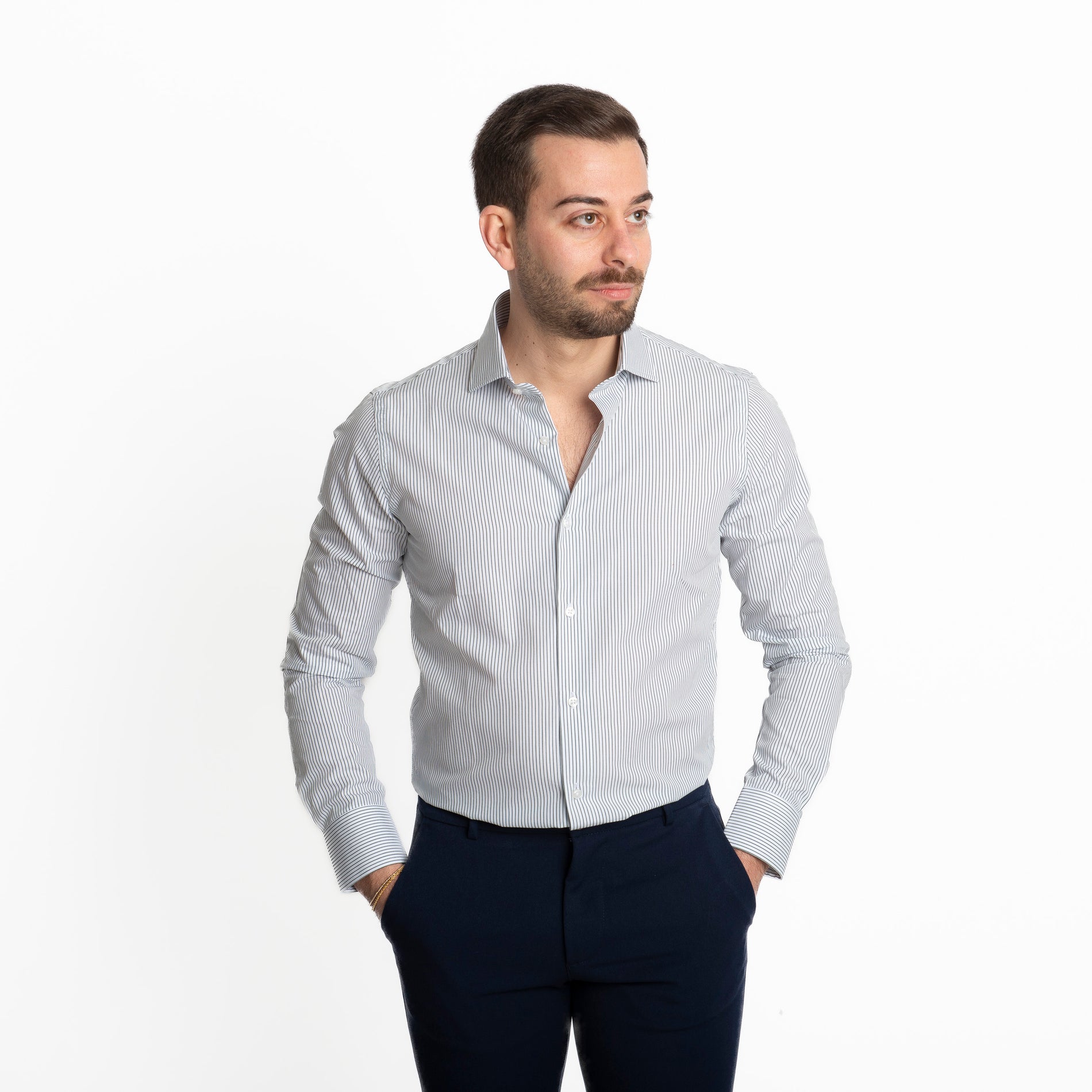 Camicia Uomo Rigata Blu 01