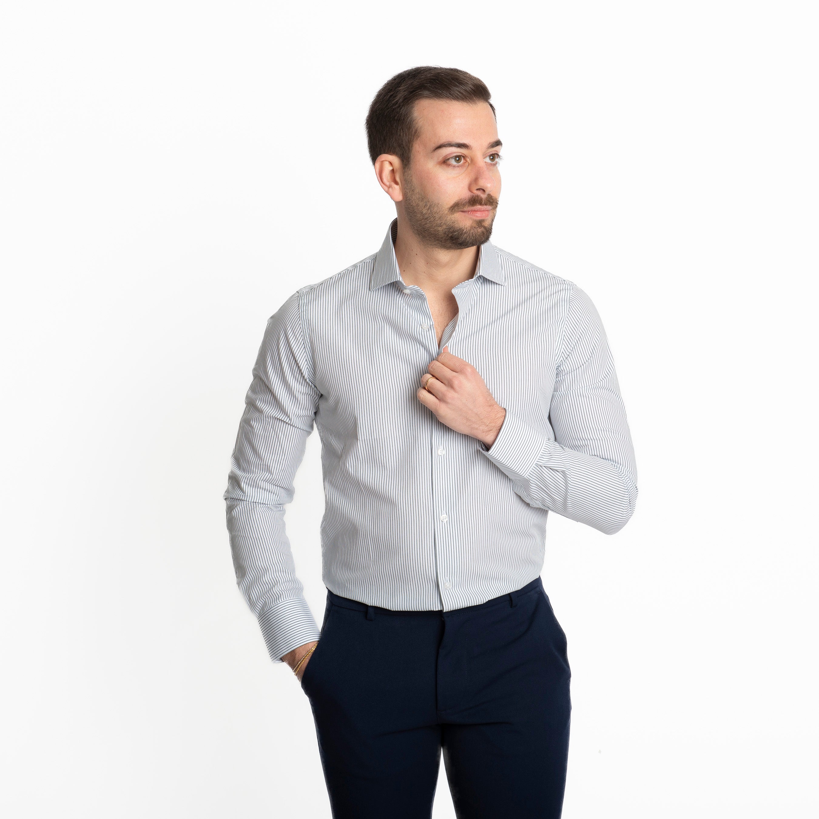 Camicia Uomo Rigata Blu 01