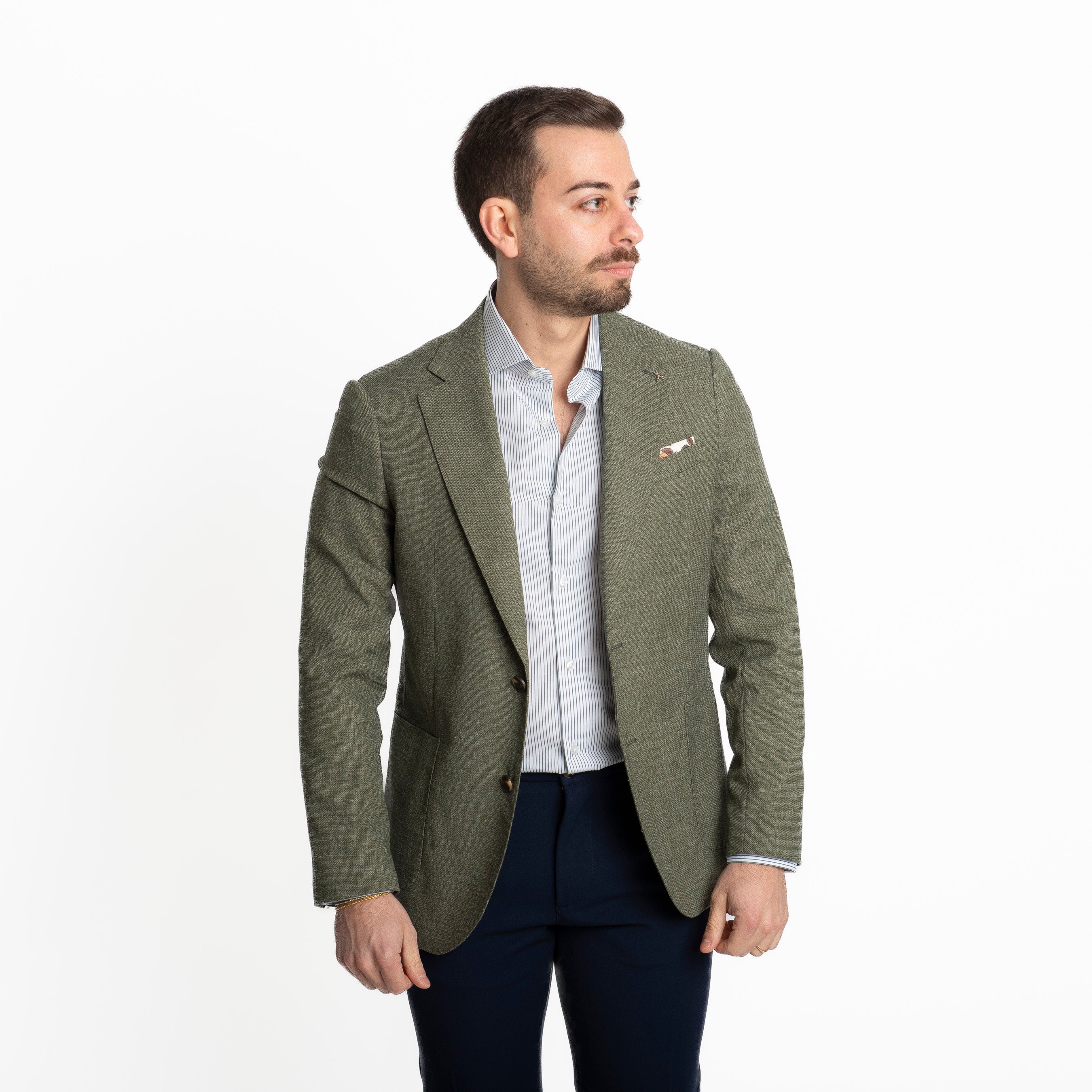 Camicia Uomo Rigata Verde 01