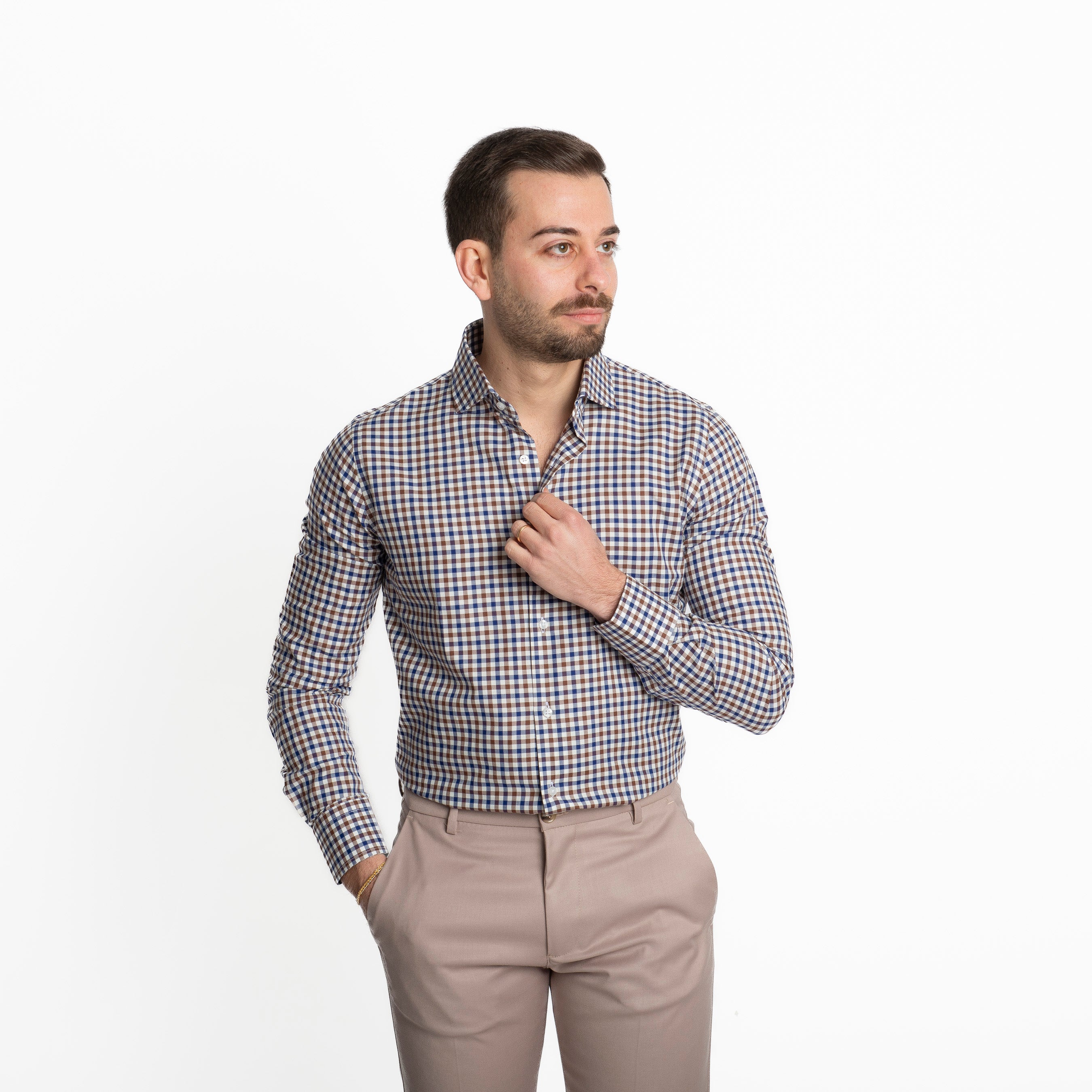 Camicia Quadri Blu-Marrone