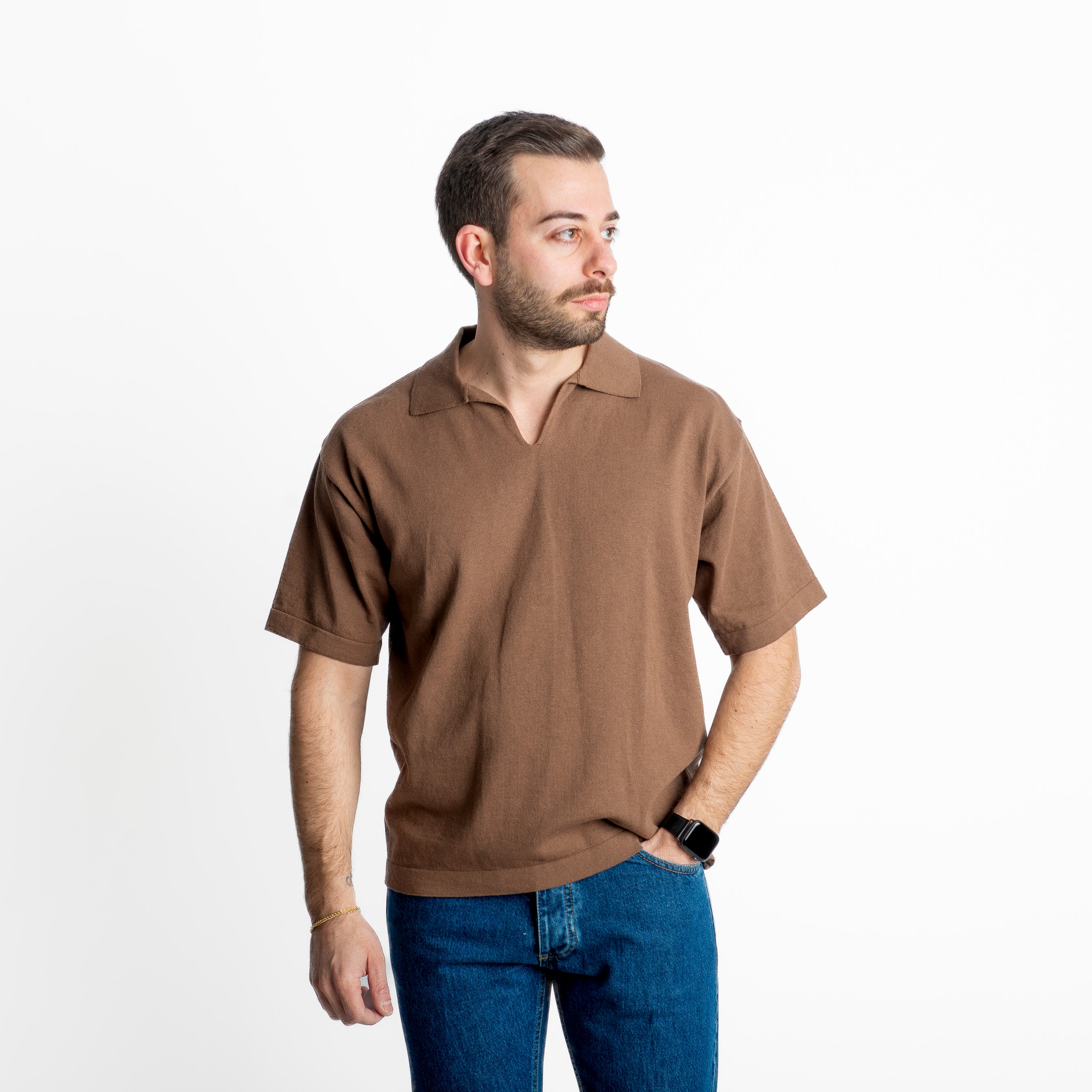 Polo in maglia Scollo V Old Money Terra