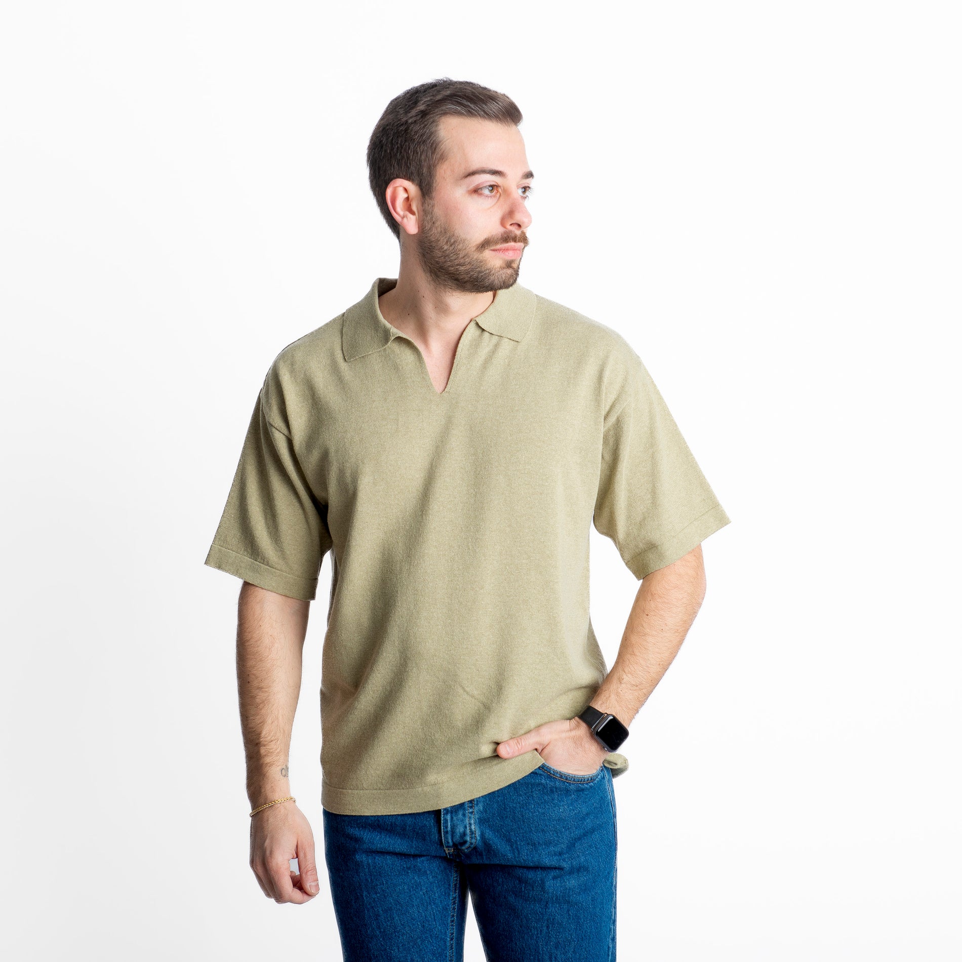 Polo in maglia Scollo V Old Money Verde Oliva