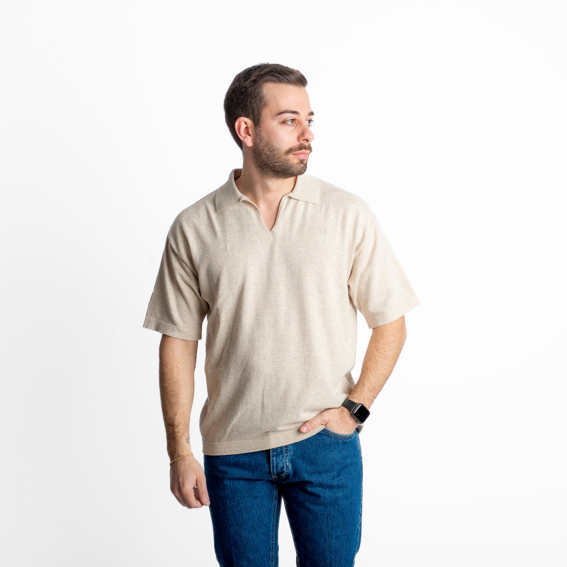 Polo in maglia Scollo V Old Money Beige