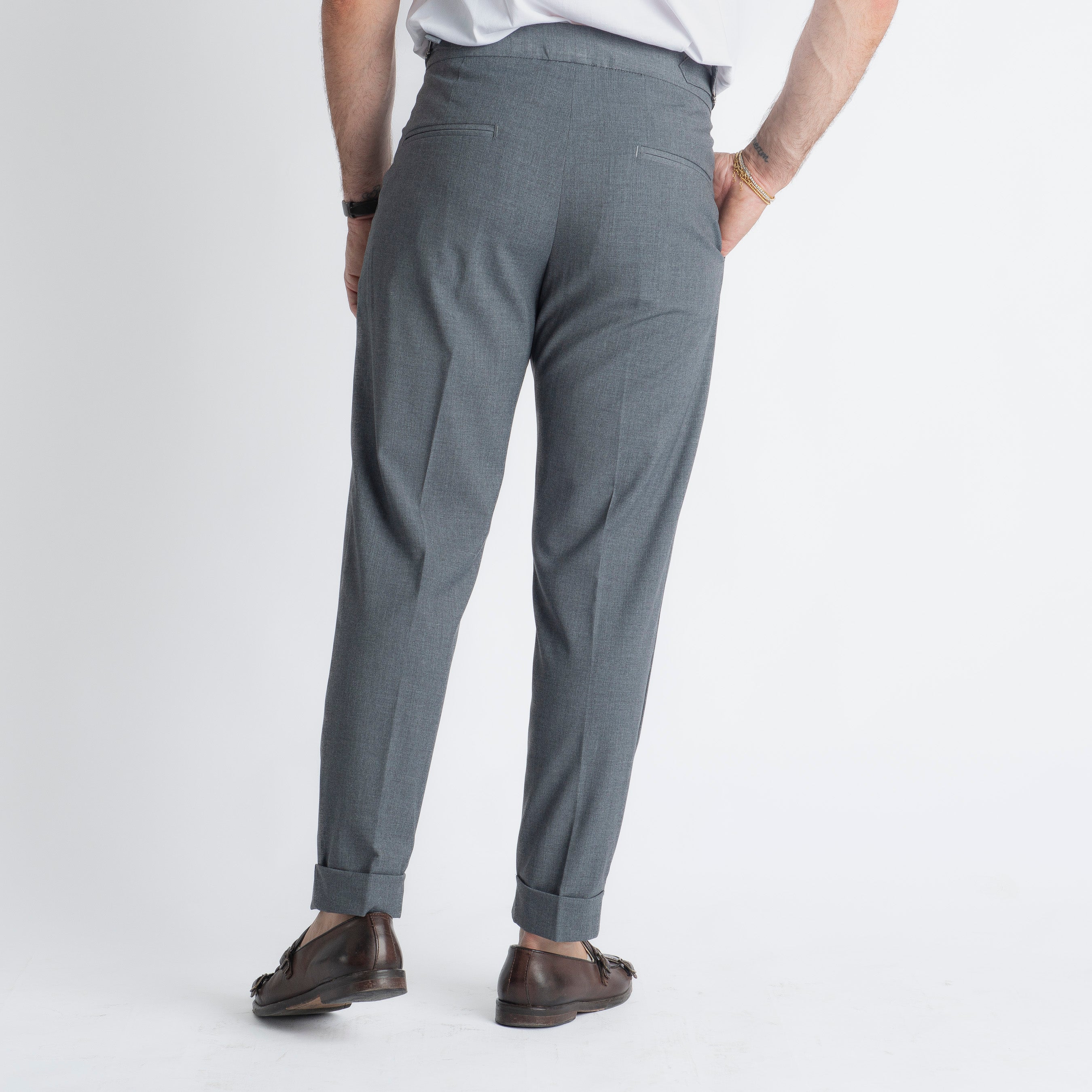 Pantalone Fresco Lana Pisa Doppia Fibbia Grigio