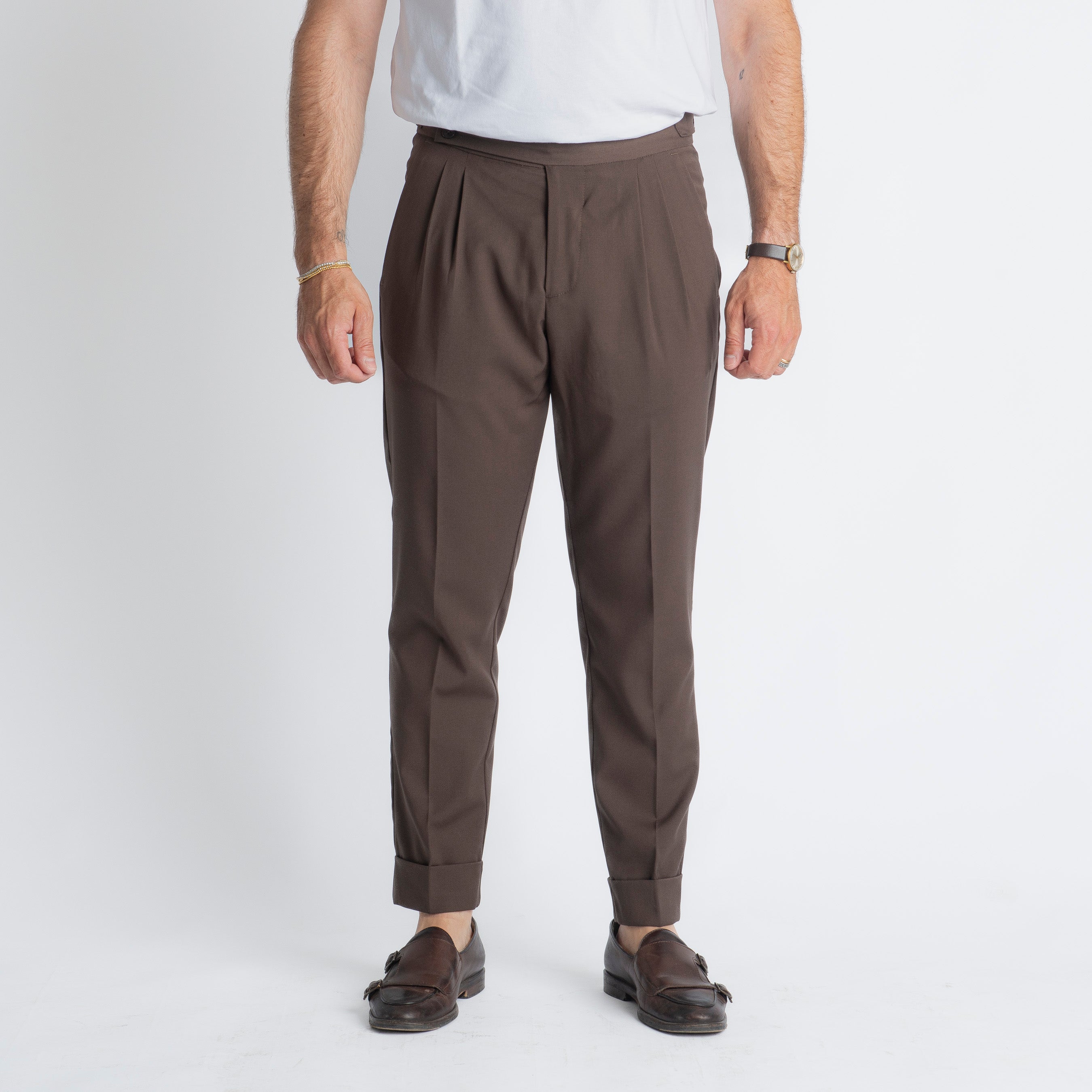 Pantalone Fresco Lana Pisa Doppia Fibbia Moro