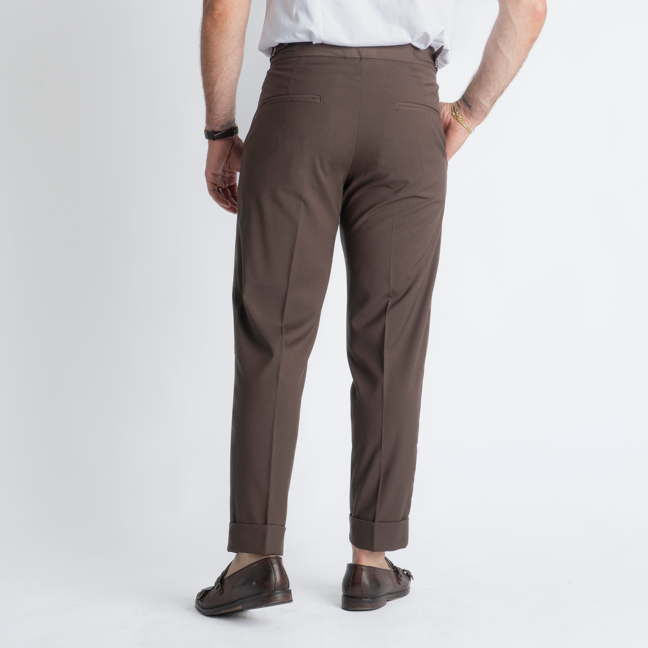 Pantalone Fresco Lana Pisa Doppia Fibbia Moro