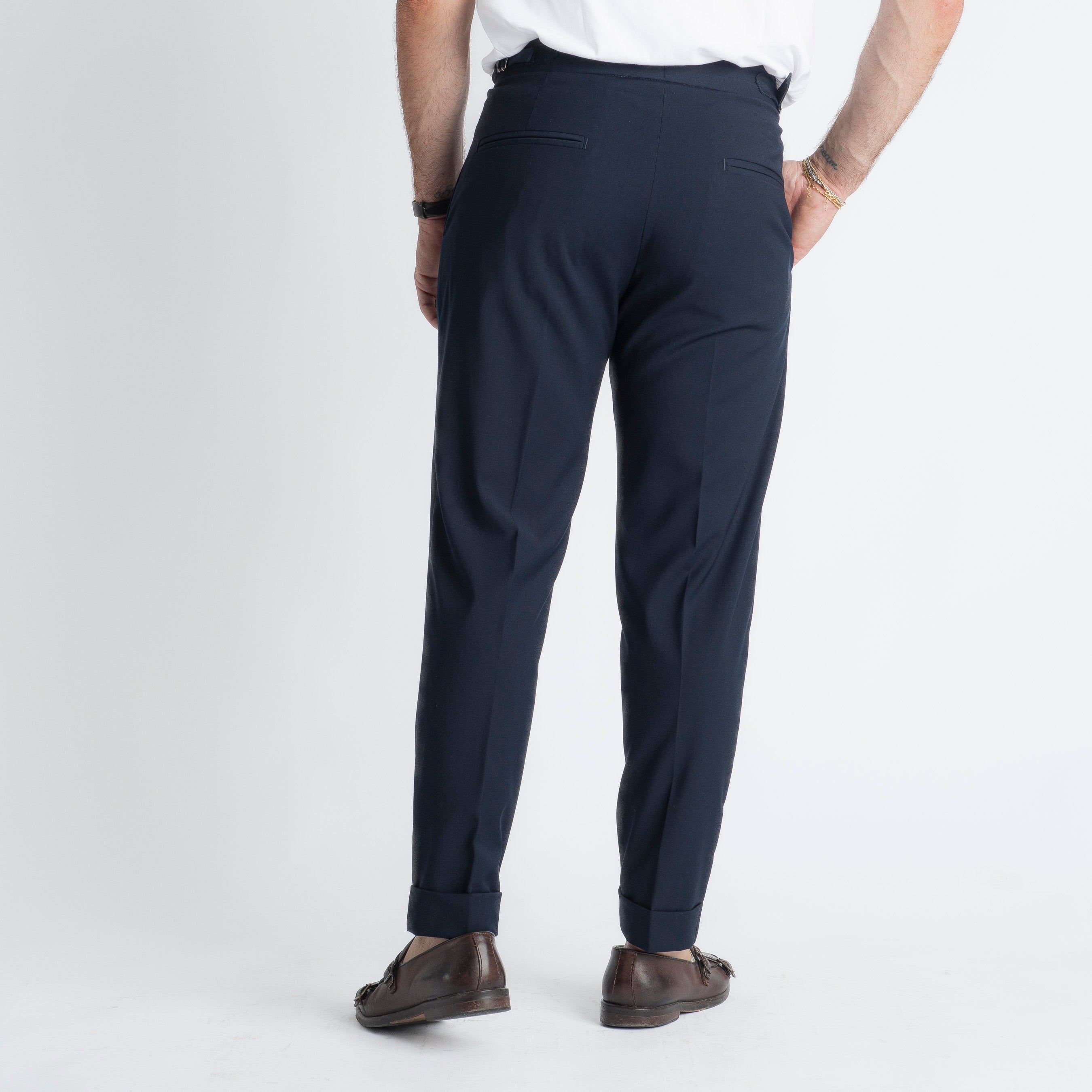 Pantalone Fresco Lana Pisa Doppia Fibbia Blu