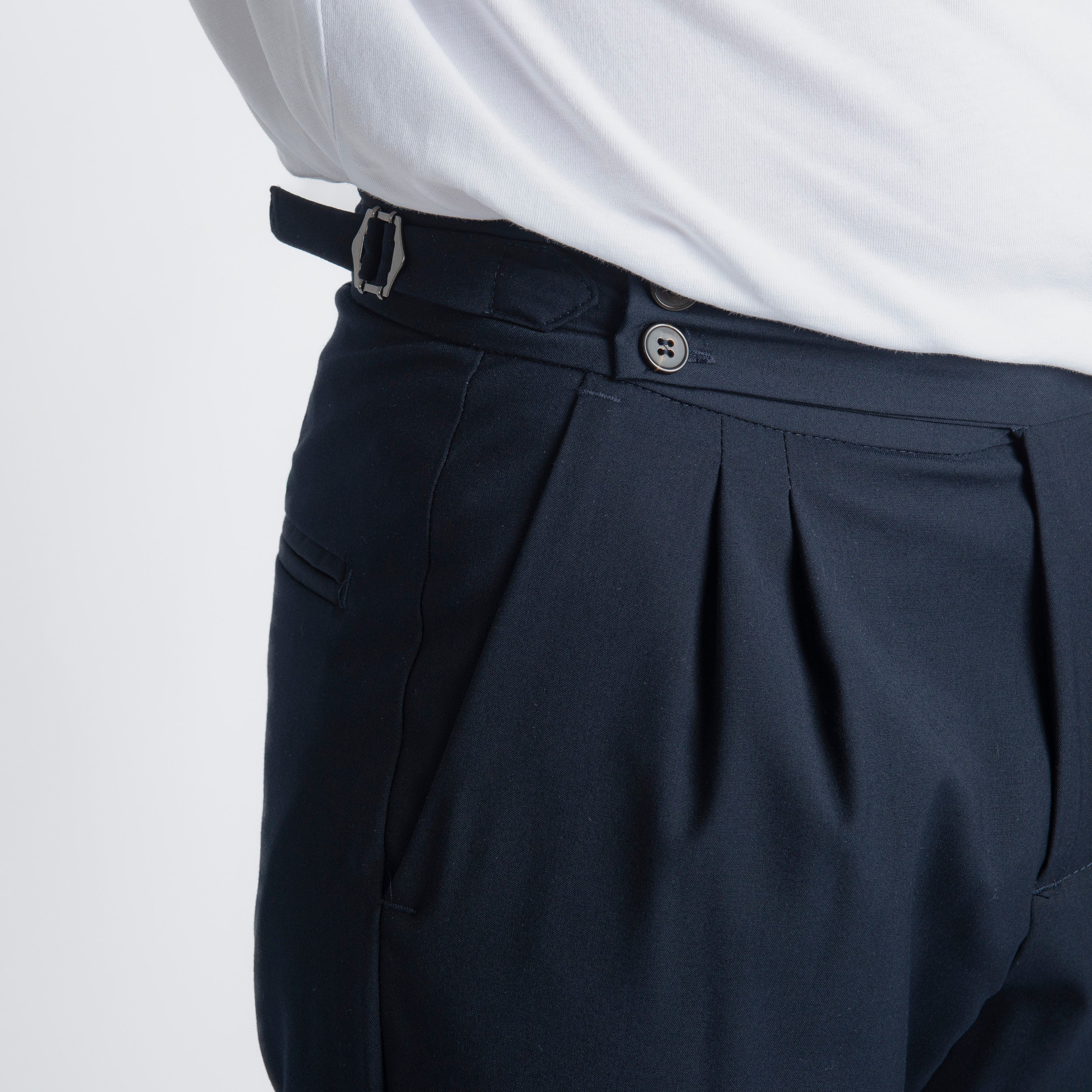 Pantalone Fresco Lana Pisa Doppia Fibbia Blu