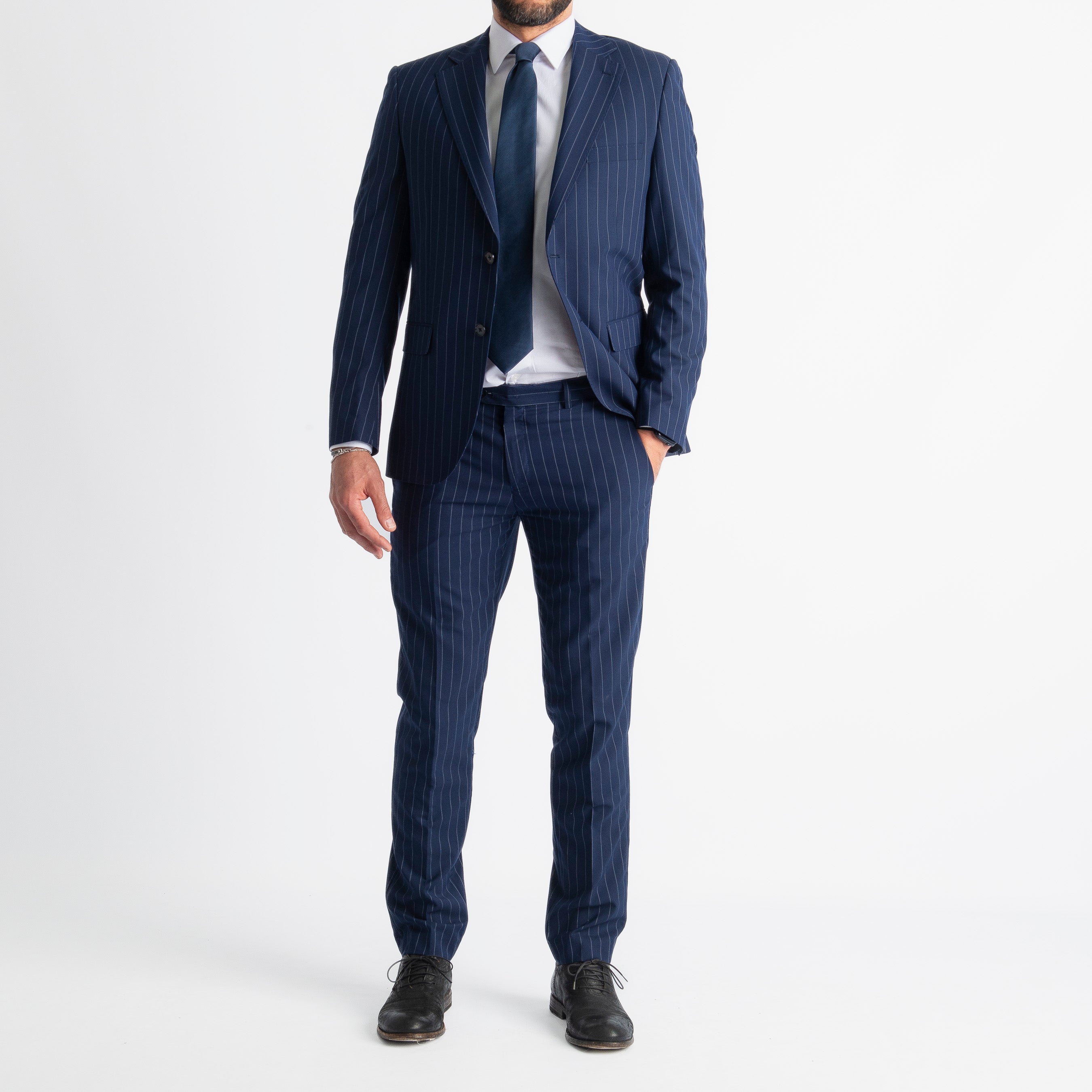 Abito Monopetto Gessato Manhattan Blu