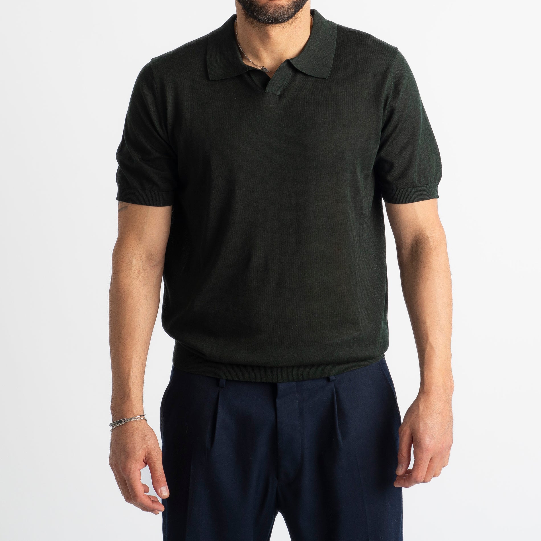 Polo Derby Cotone E Seta Superior Quality Verde Loden