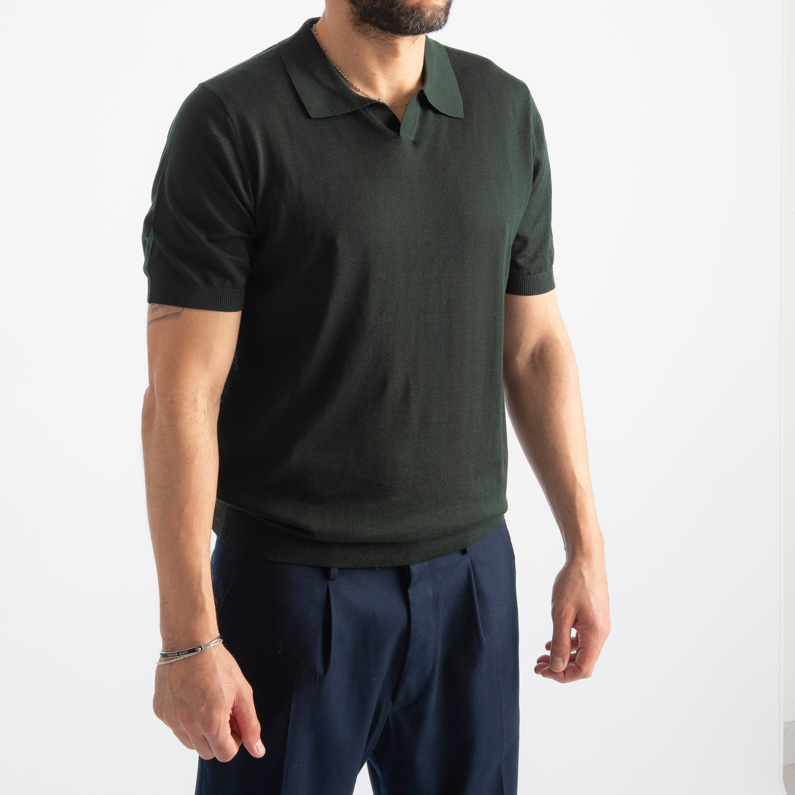 Polo Derby Cotone E Seta Superior Quality Verde Loden