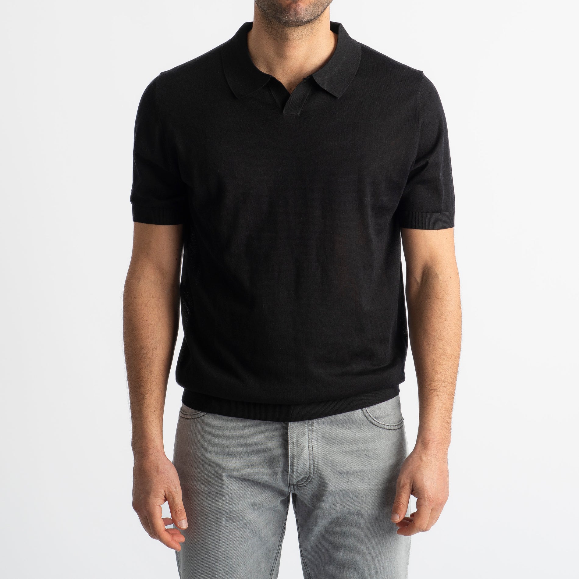 Polo Derby Cotone E Seta Superior Quality Nero