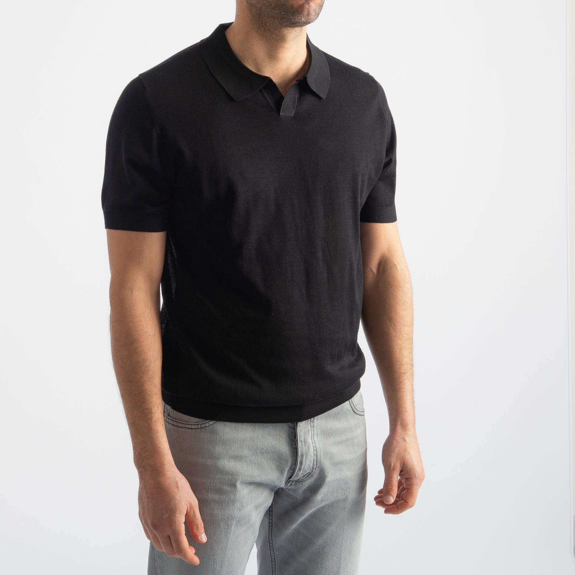 Polo Derby Cotone E Seta Superior Quality Nero