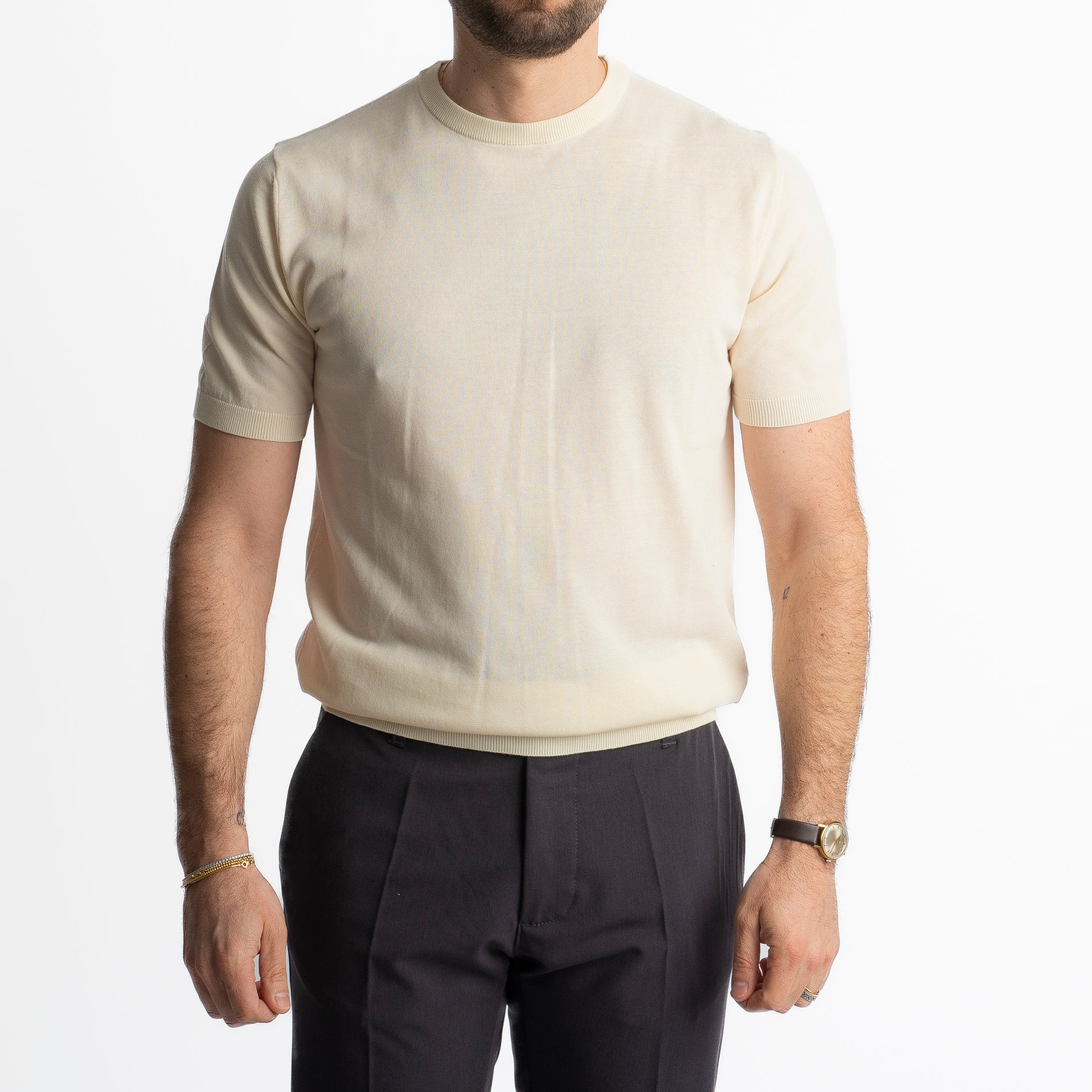 T-Shirt Girocollo Cotone Superior Quality Panna