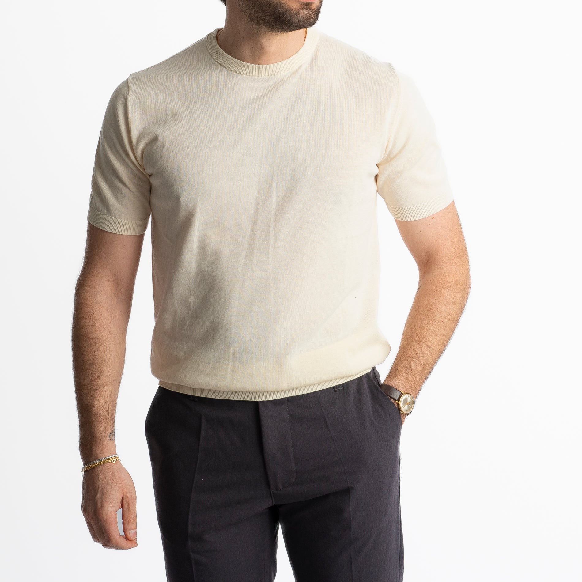 T-Shirt Girocollo Cotone Superior Quality Panna