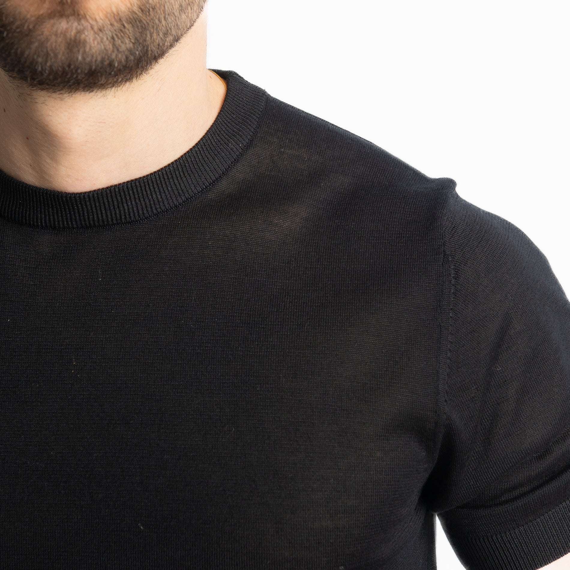 T-Shirt Girocollo Cotone E Seta Superior Quality Nero