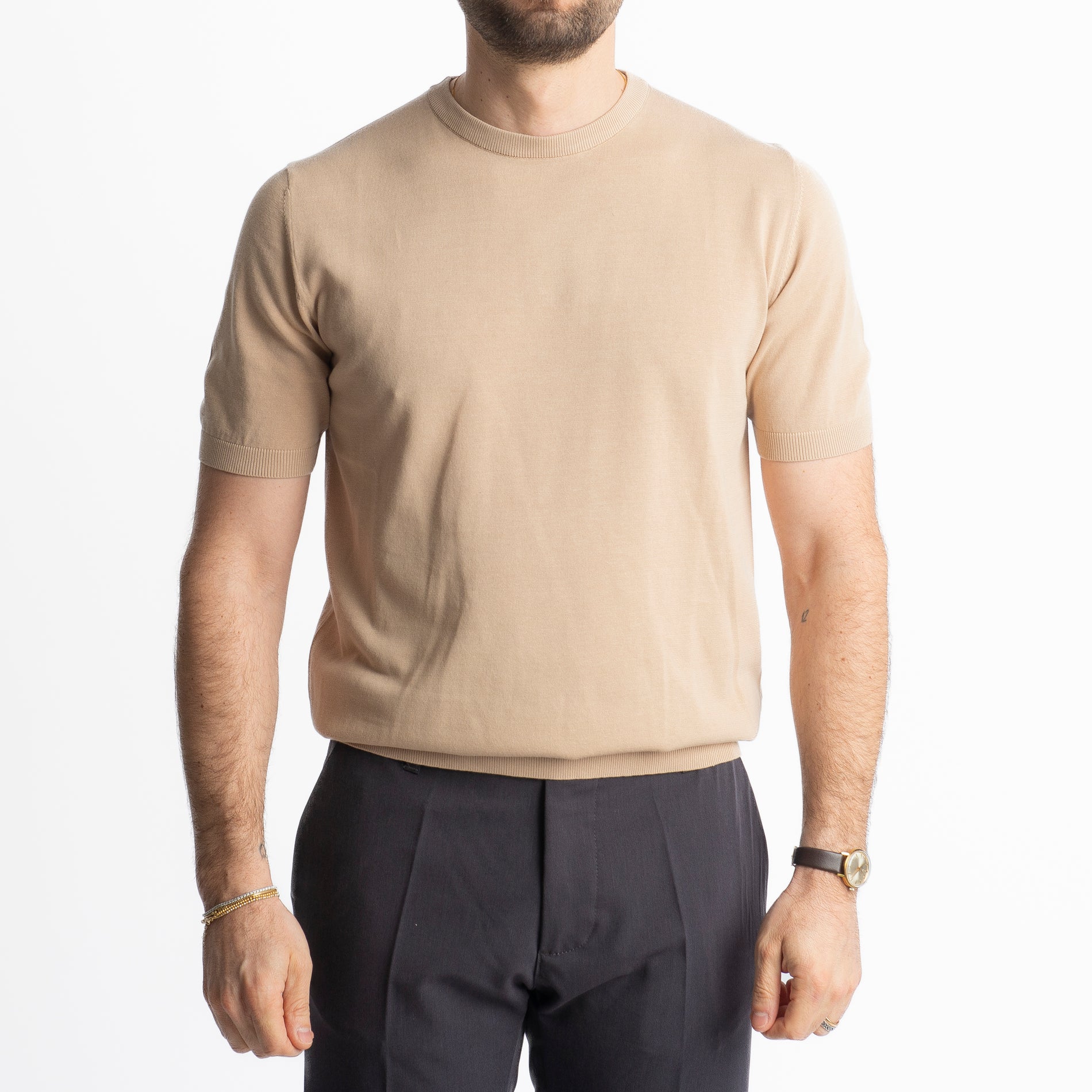 T-Shirt Girocollo Cotone Superior Quality Beige
