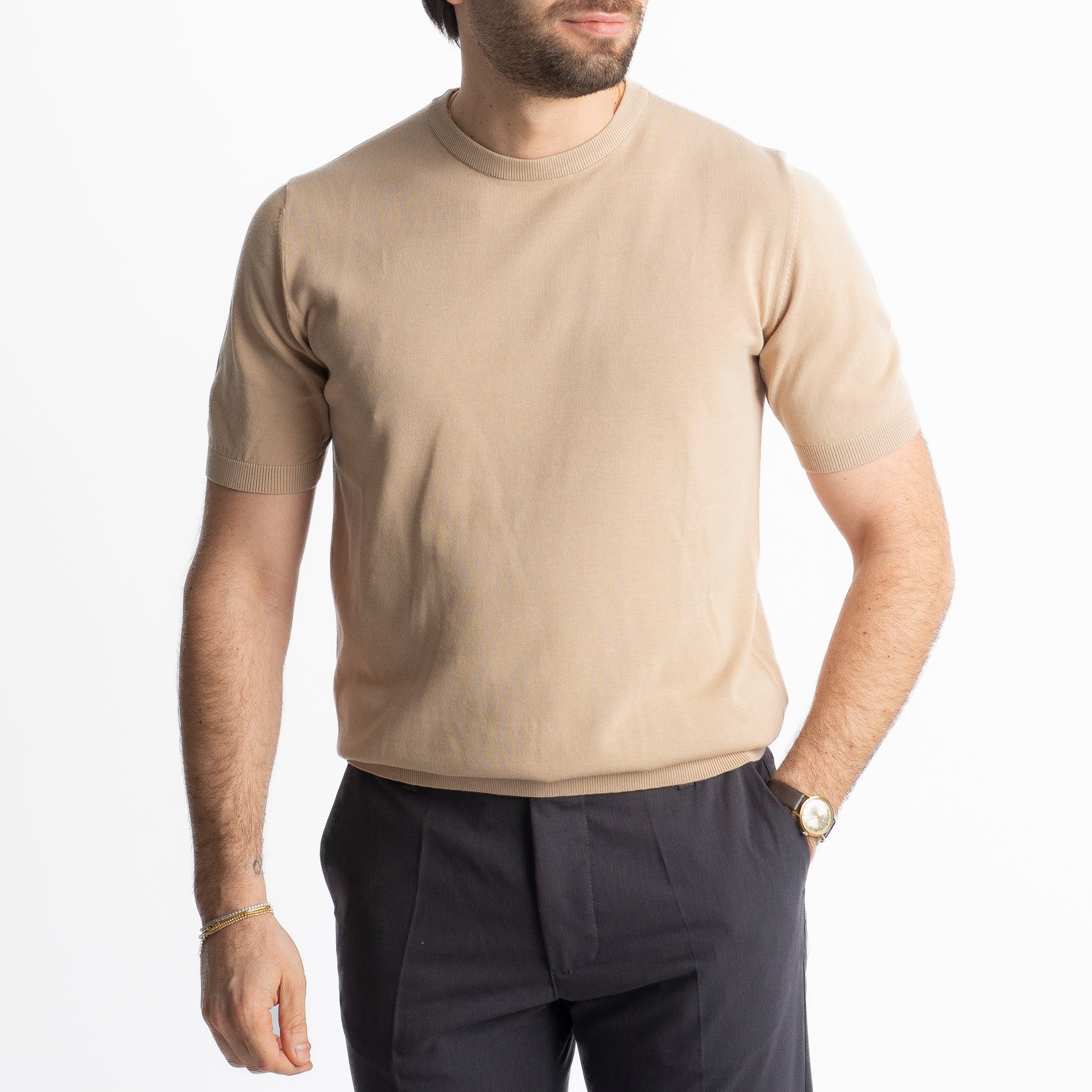 T-Shirt Girocollo Cotone Superior Quality Beige