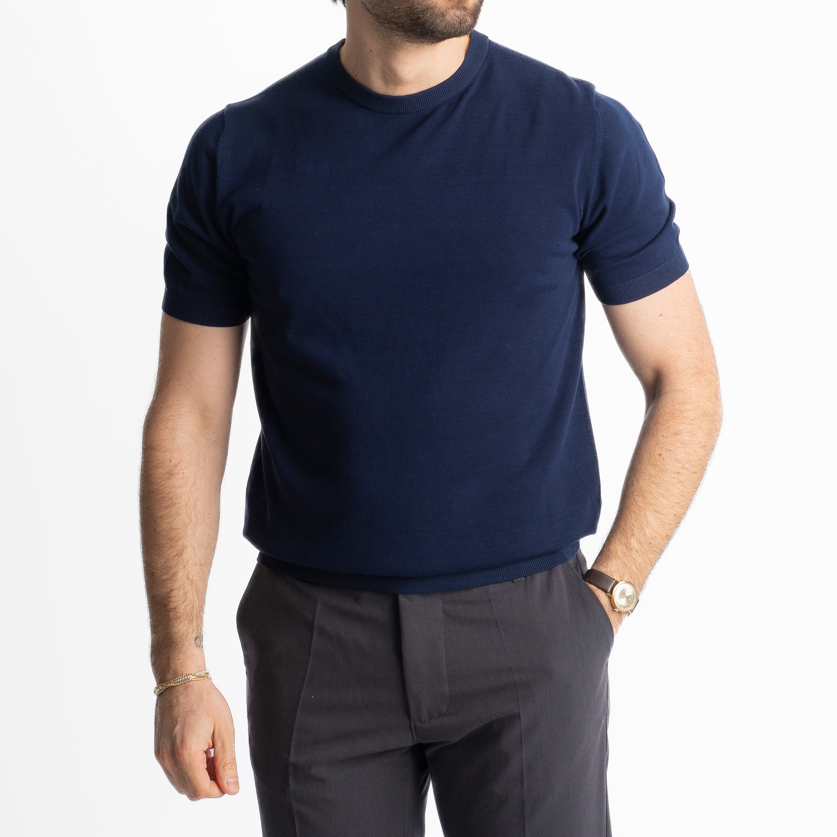 T-Shirt Girocollo Cotone Superior Quality Blu