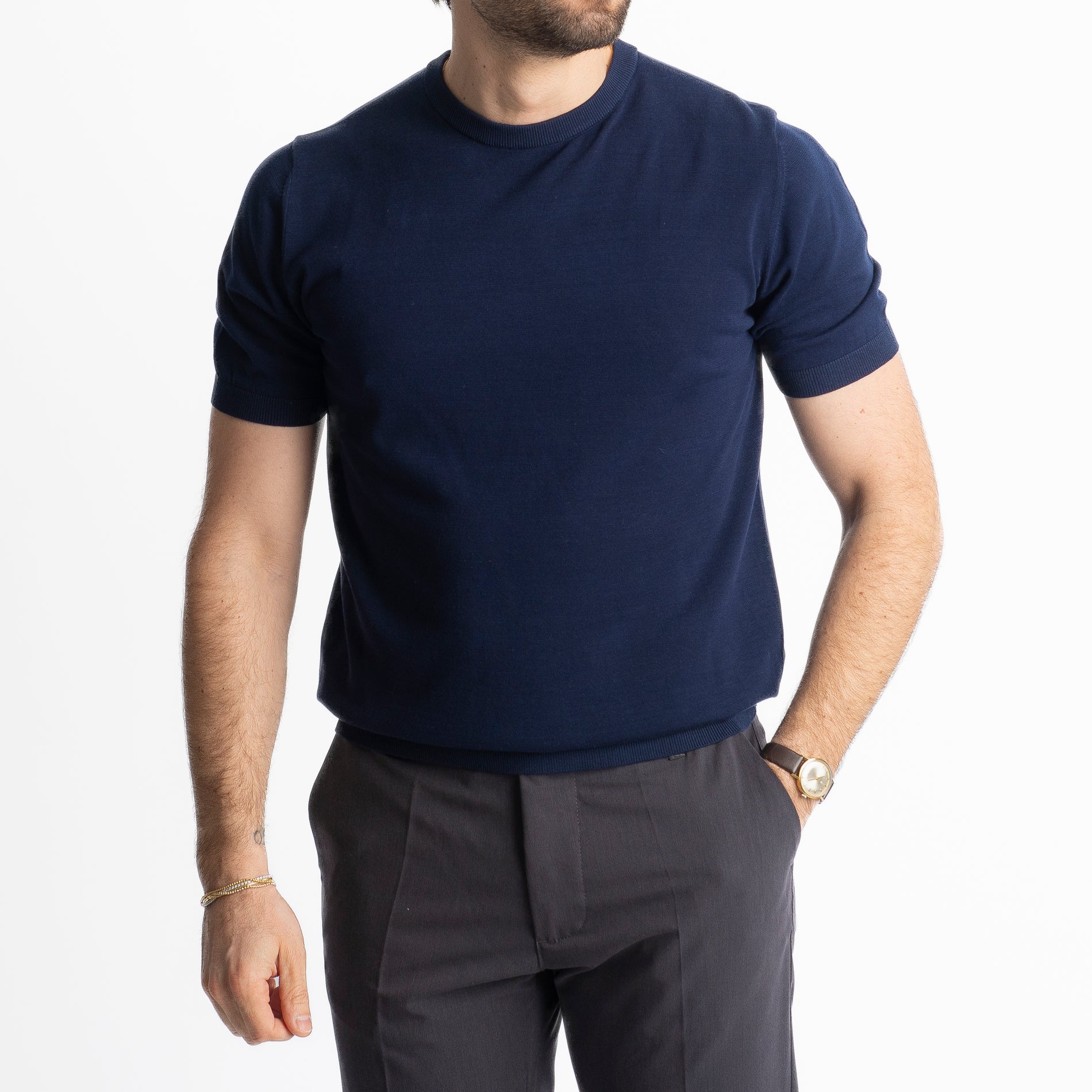 T-Shirt Girocollo Cotone Superior Quality Blu