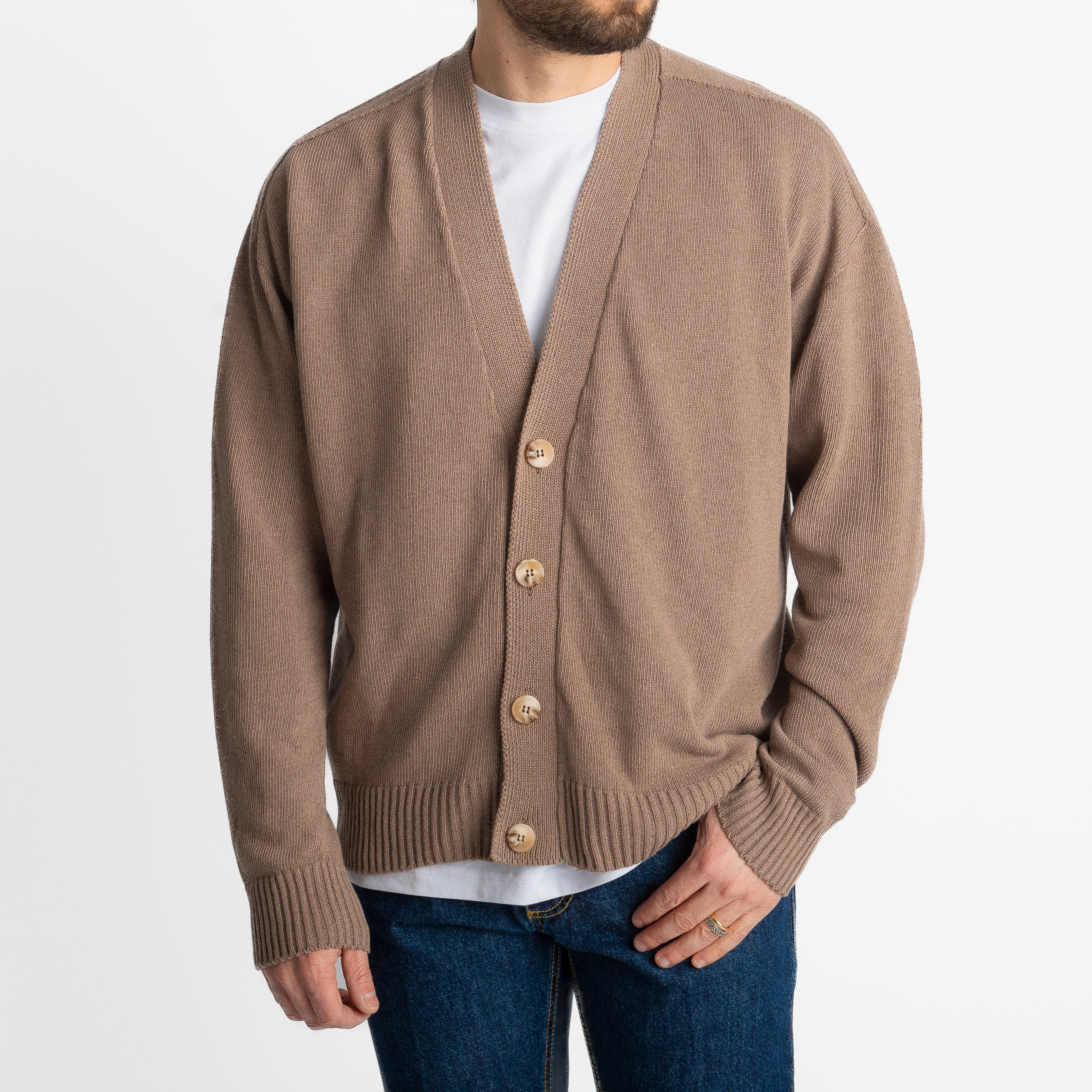 Cardigan In Filo Crop Fango