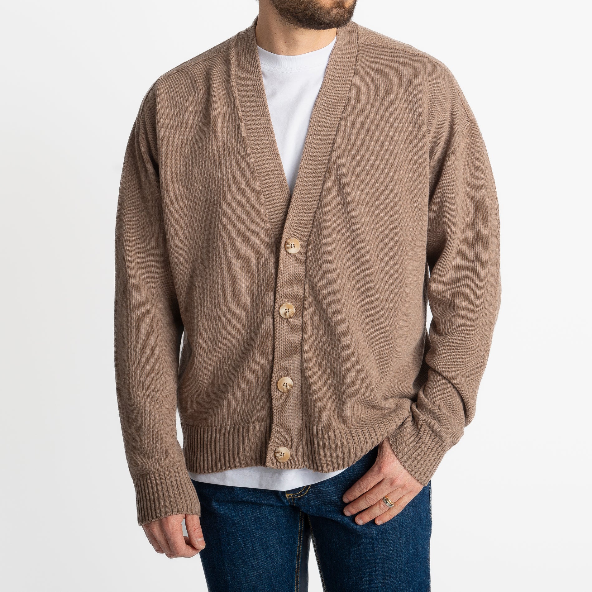 Cardigan In Filo Crop Fango