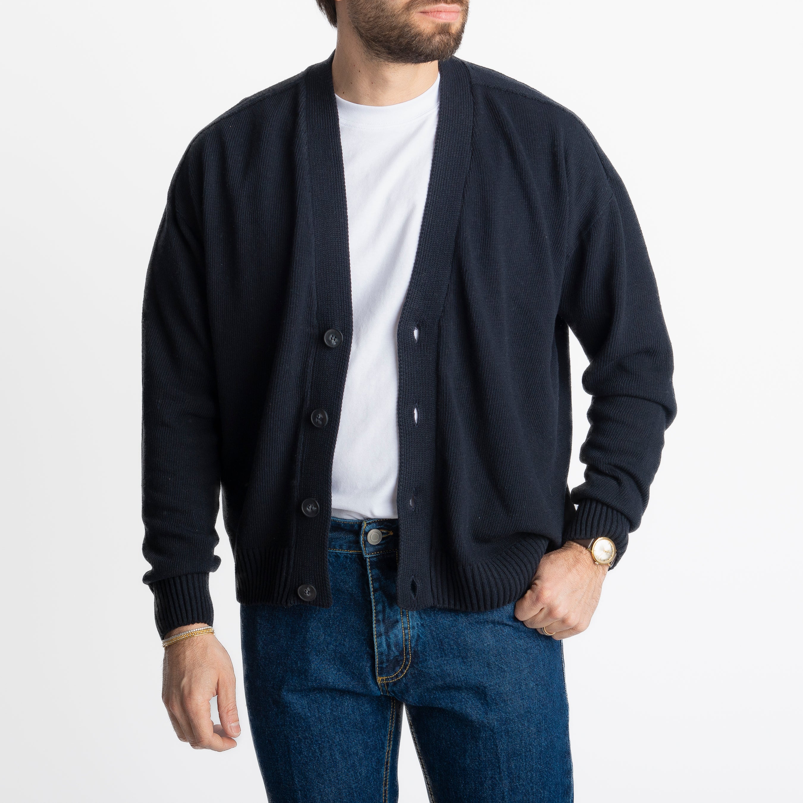 Cardigan In Filo Crop Blu